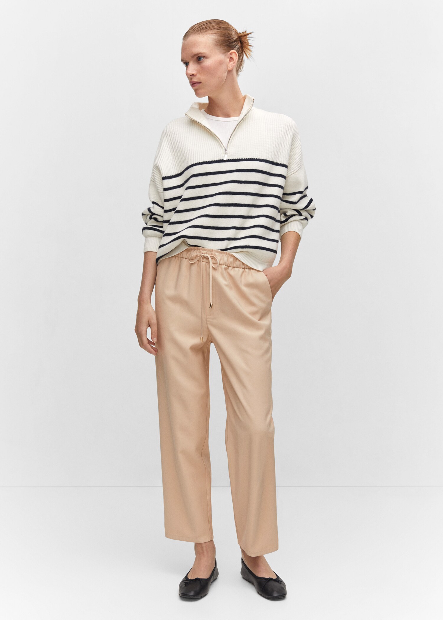 Flowy straight-fit trousers with bow - General plane