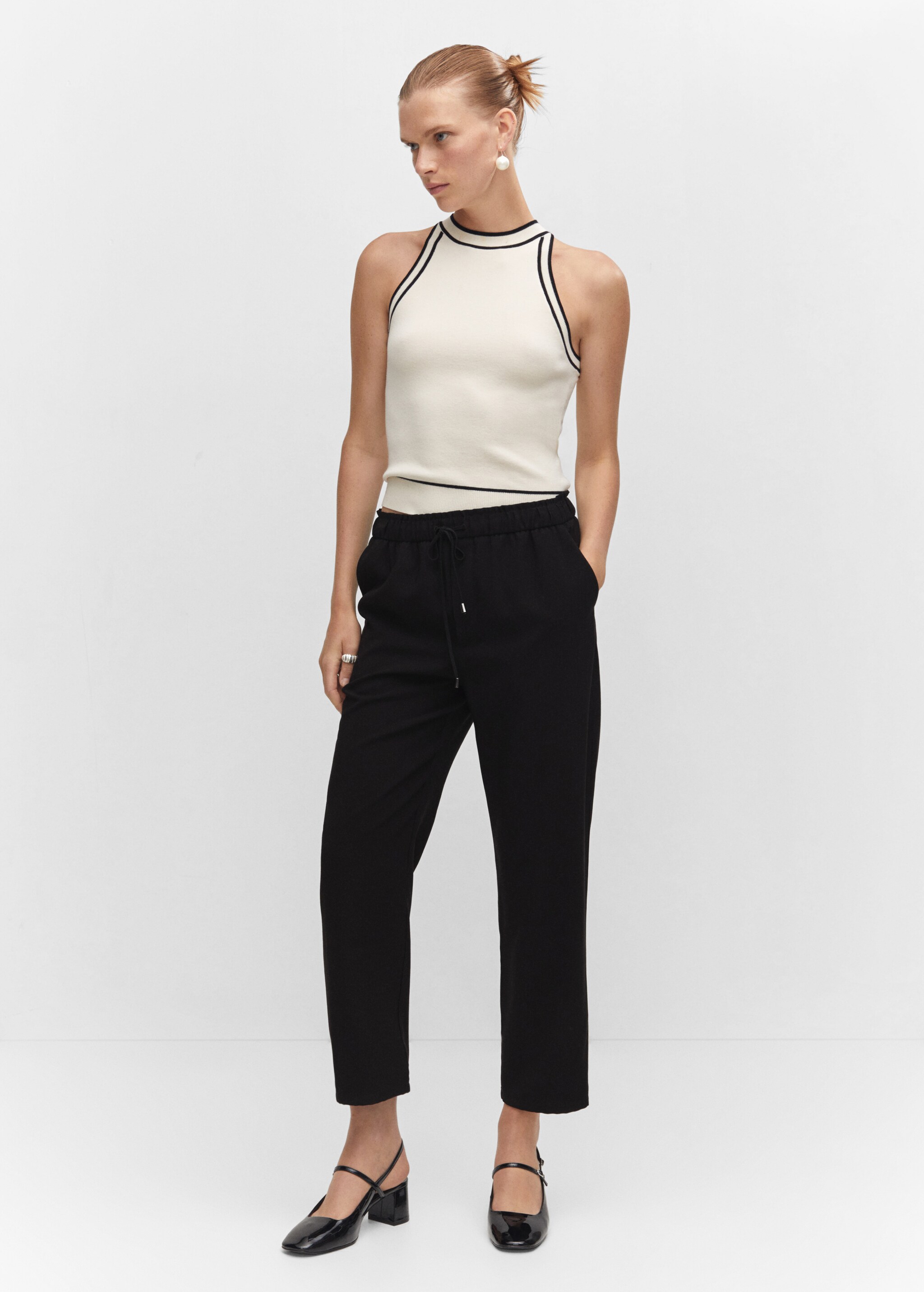Flowy straight-fit trousers with bow - General plane
