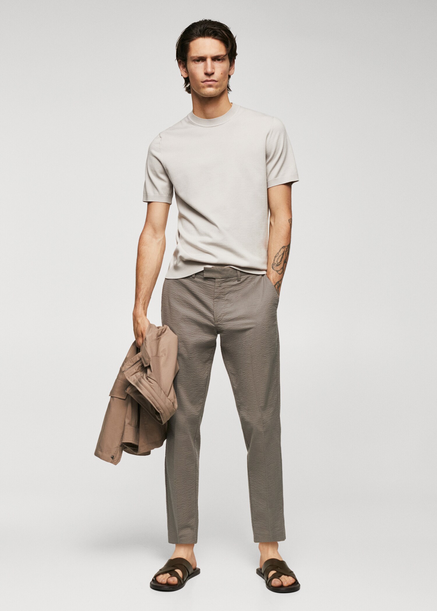 Slim-fit seersucker stretch trousers - General plane