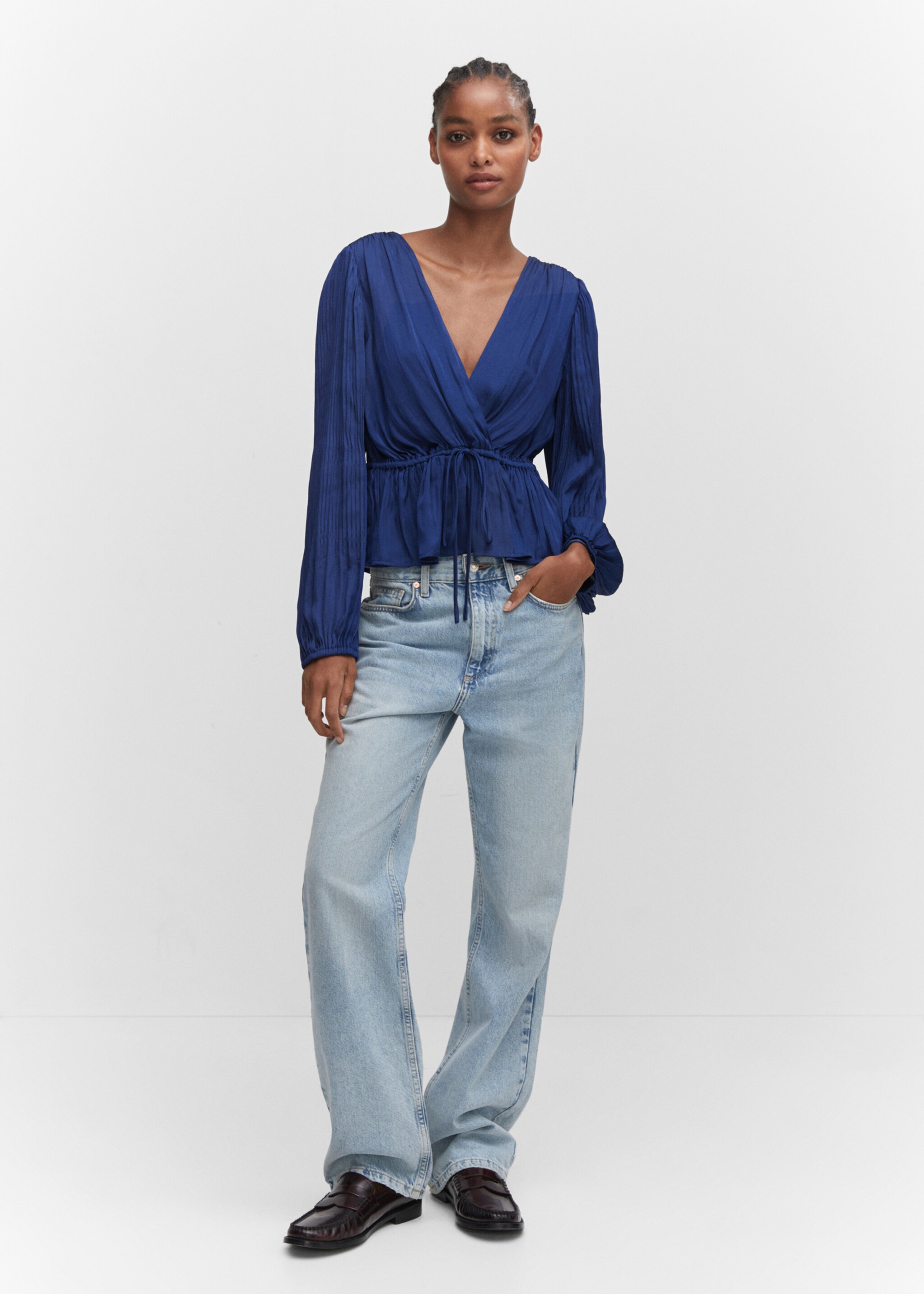 Satinbluse im Wickelstil - Allgemeine Ansicht, Nachtblau. Ref: 57023808-00.