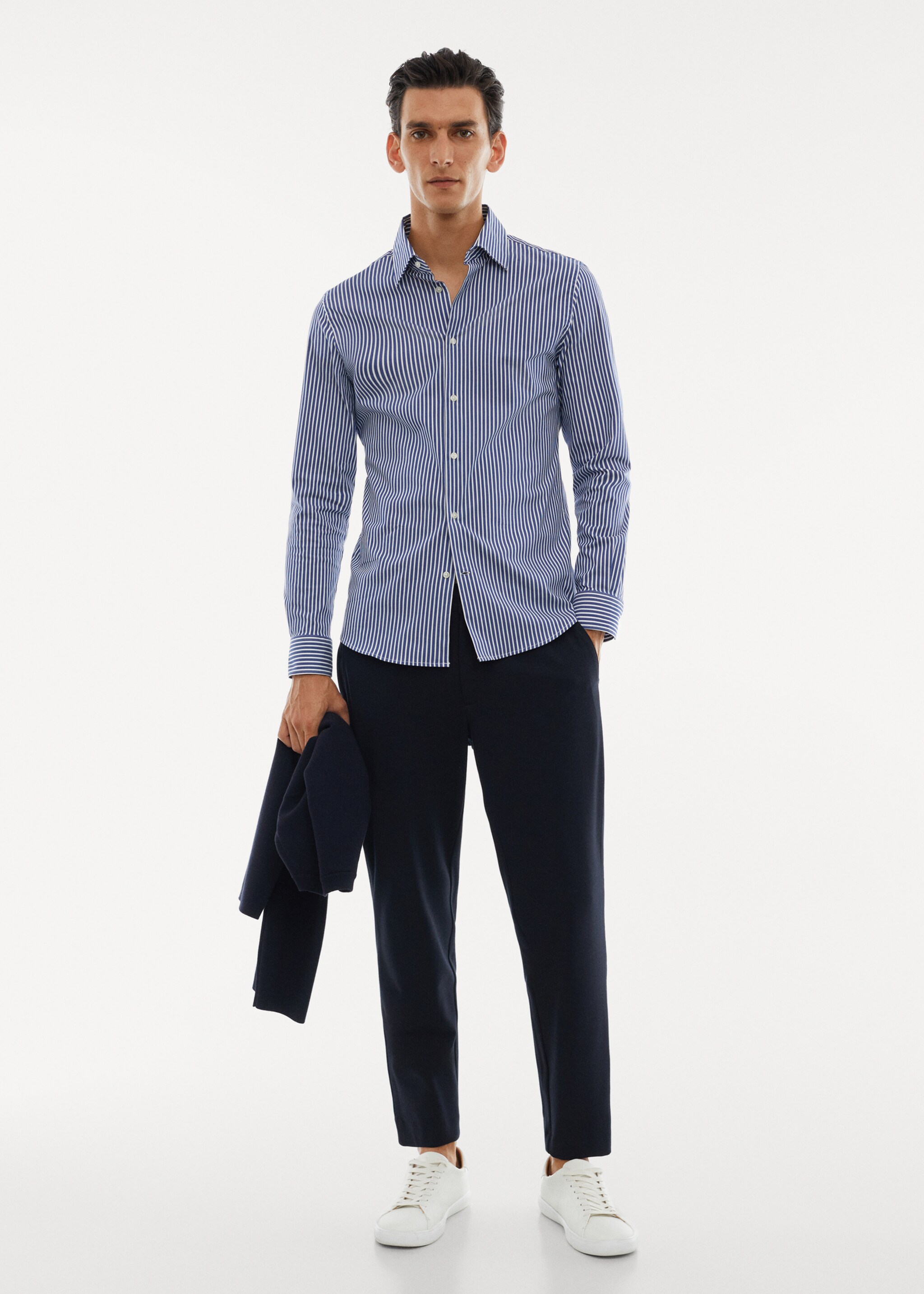 Stretch-fabric slim-fit striped shirt - General plane, Night Blue. Ref: 57024389-00.