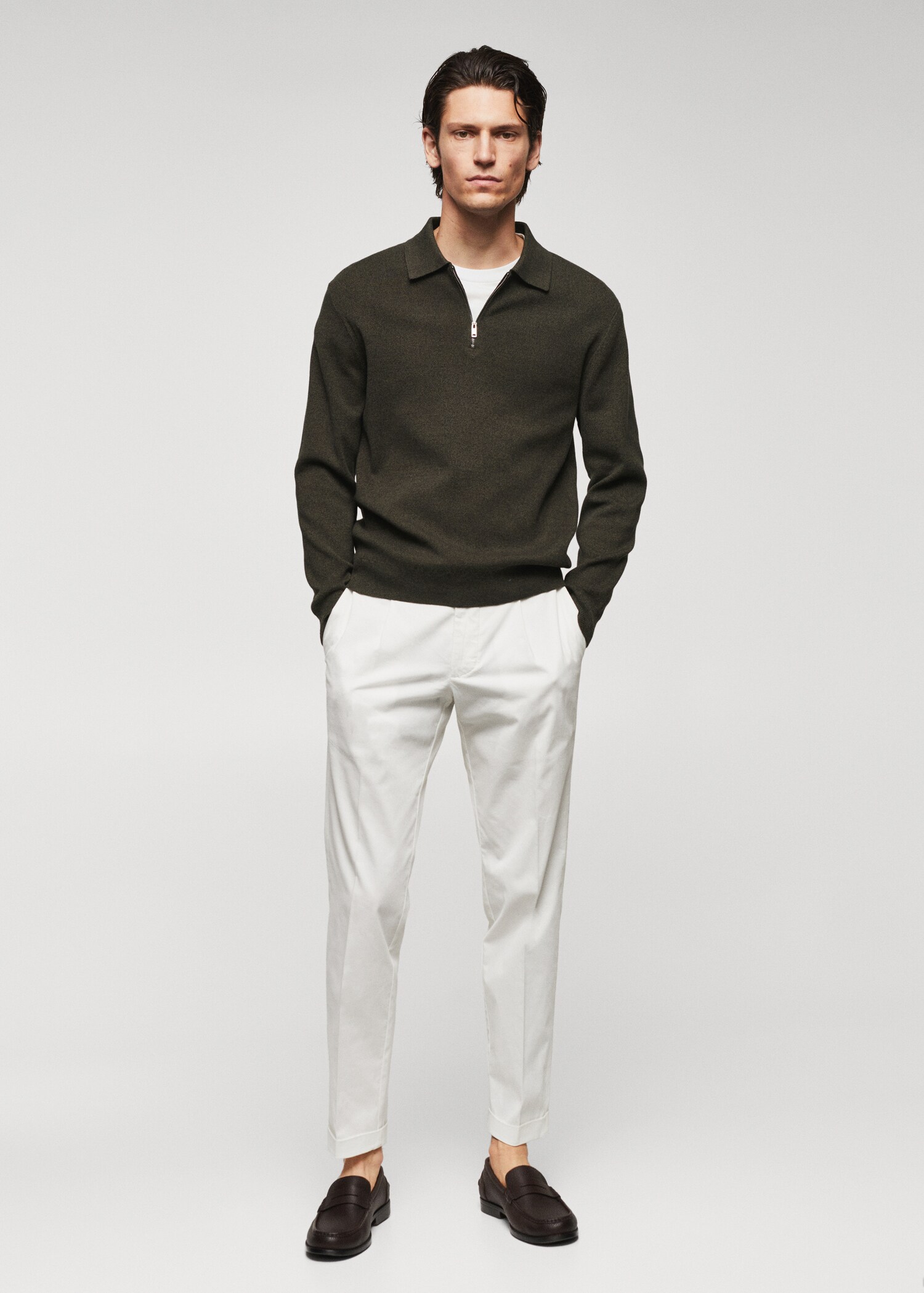 Cotton-knit polo shirt with zip - General plane