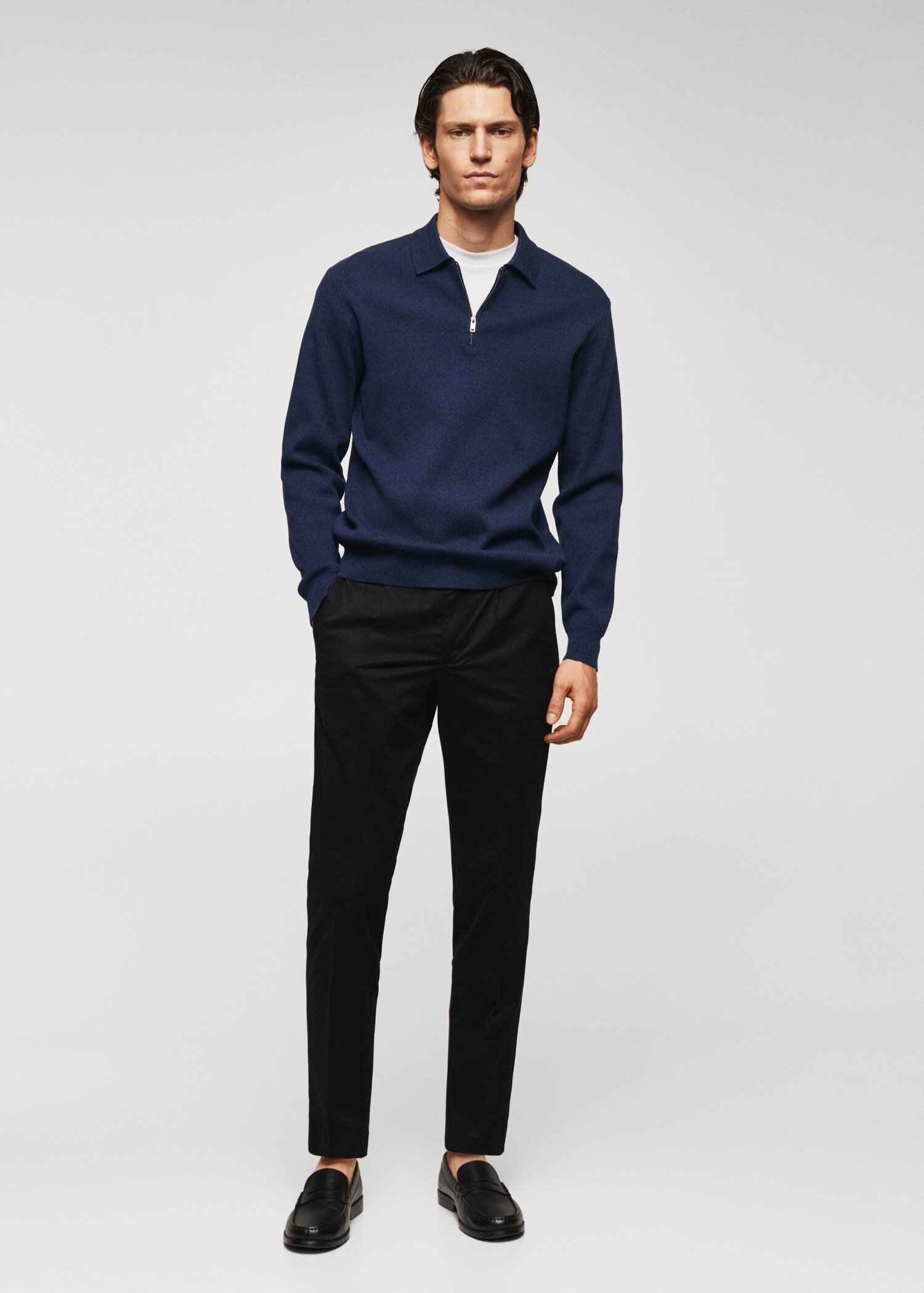 Cotton-knit polo shirt with zip - General plane