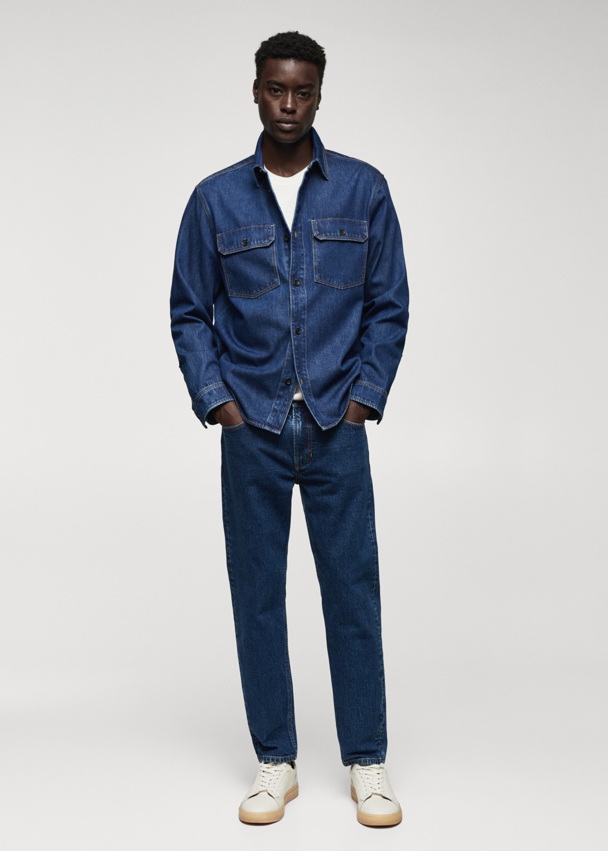 Cotton denim overshirt with pockets - General plane, Dark Blue. Ref: 57024417-00.