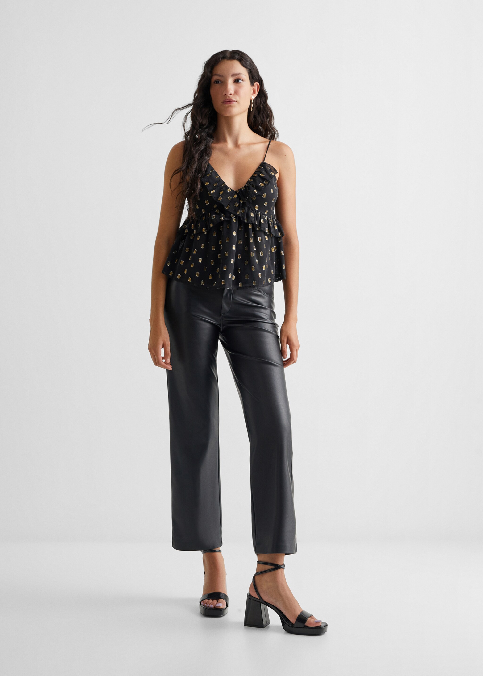 Lurex ruffled top - General plane, Black. Ref: 57024425-00.