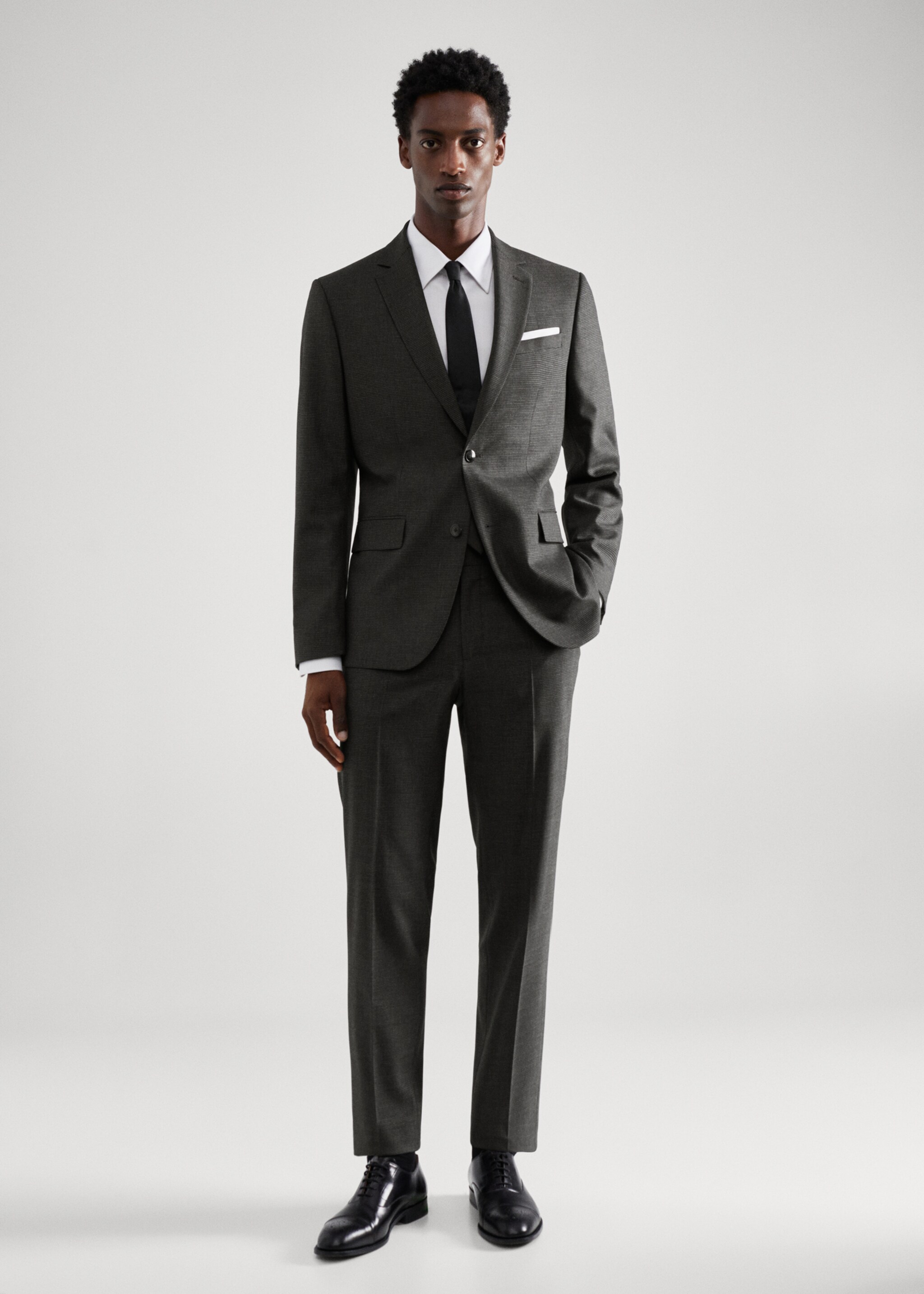 Blazer de fato de lã slim fit de pied-de-poule - Plano geral