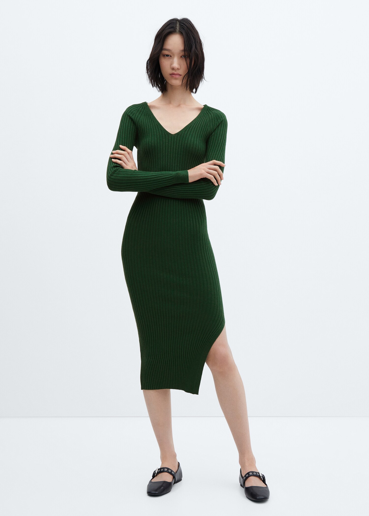 Robe maille côtelée col V - Plan général