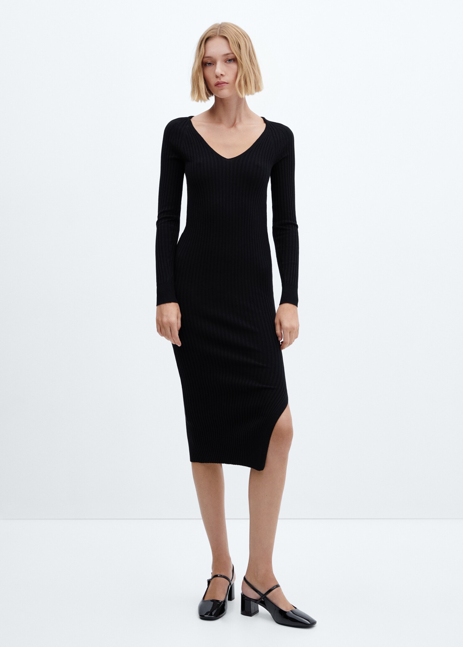 Robe maille côtelée col V - Plan général