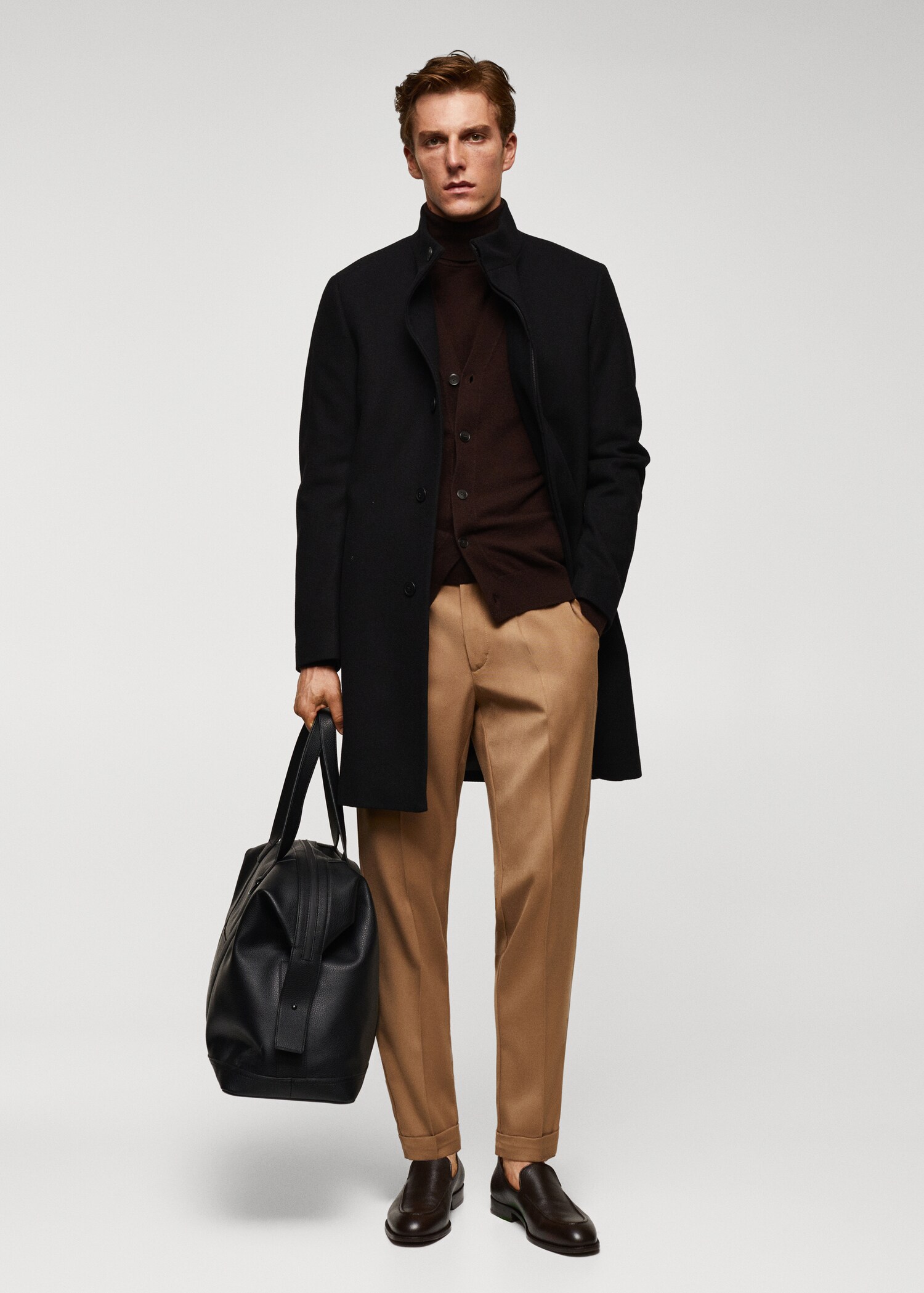 Wool funnel neck coat - General plane