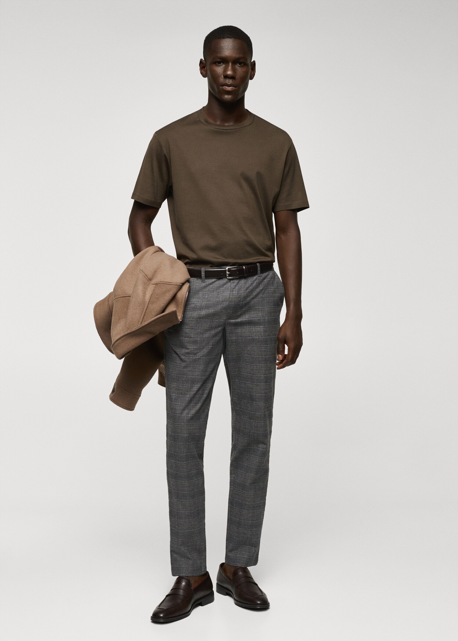 Pantalon slim-fit coton carreaux  - Plan général