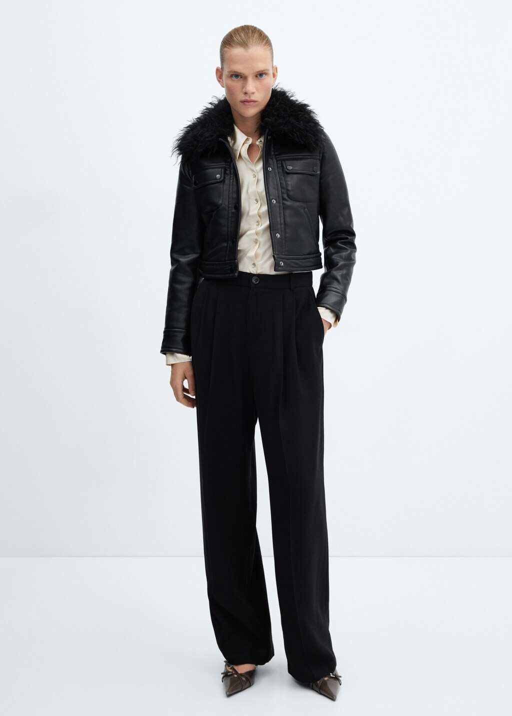 VESP COLLER FUR JKT ブラック ジャケット Black Fox Fur Jacket: Furhatworld.com