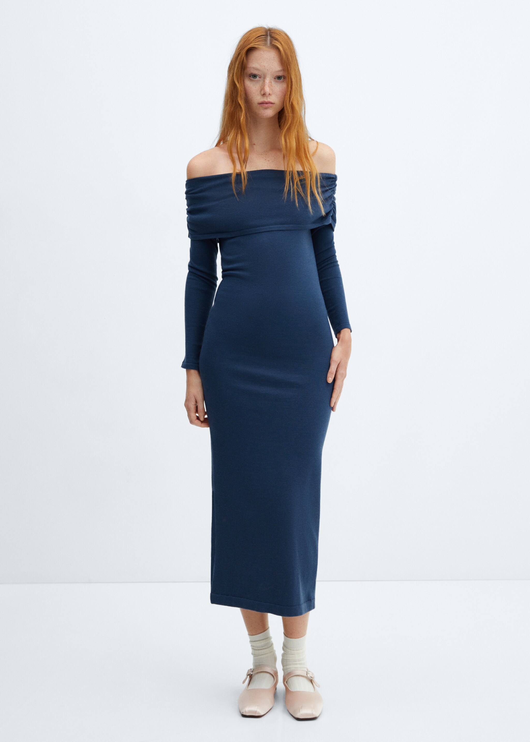 Off-the-shoulder draped dress - General plane, Blue. Ref: 57027754-00.