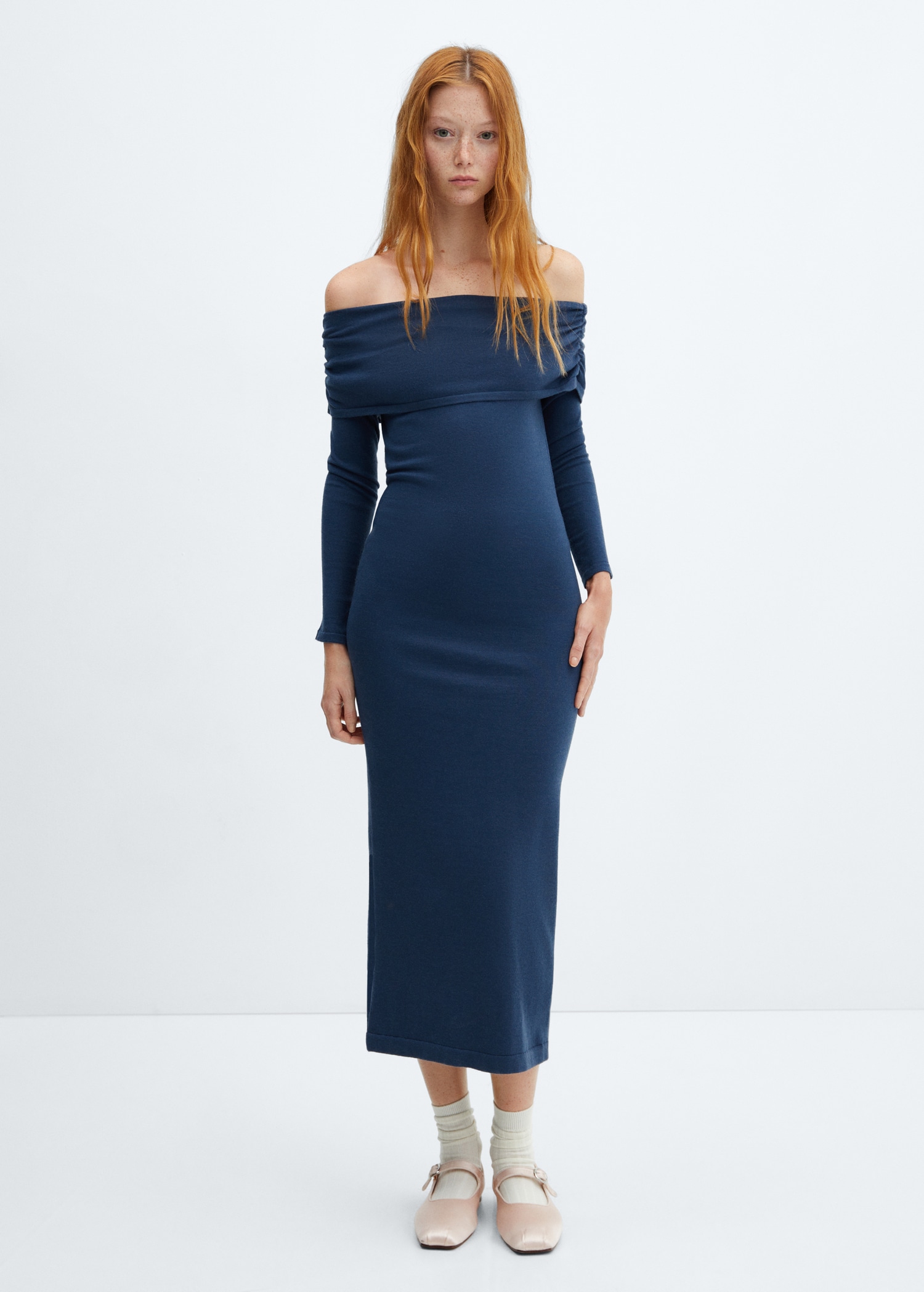 Blauwe Jurk Mango Jurken Dames Gedrapeerde Jurk Met Onbedekte