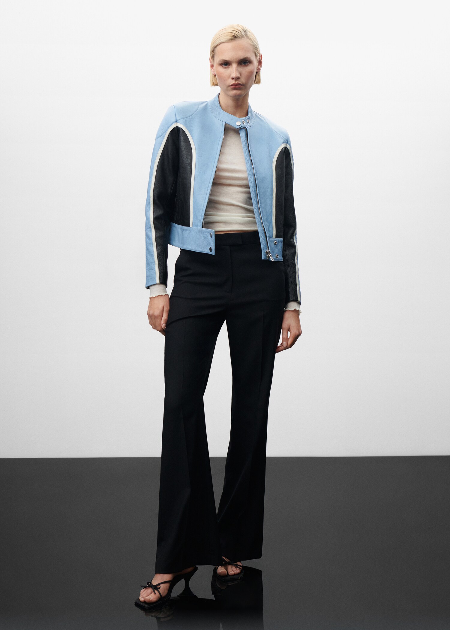 Contrast leather biker jacket - General plane