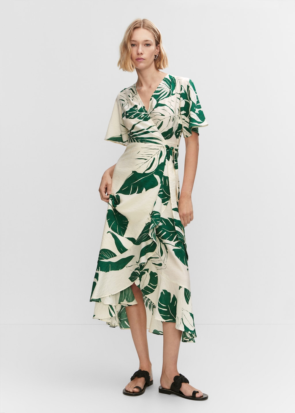 Printed wrap dress with ruffle Women MANGO OUTLET USA