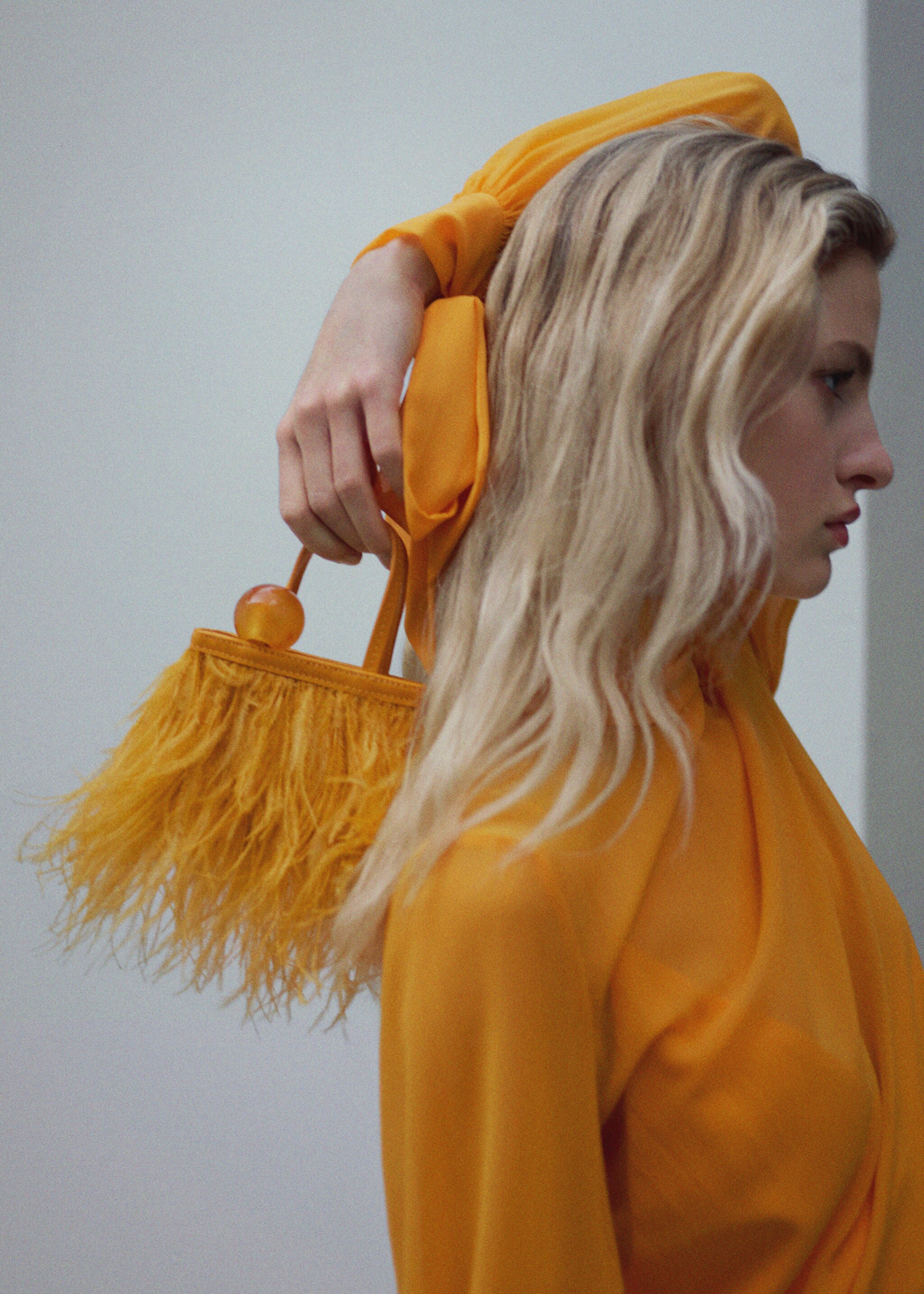 Leather bag with feather trim - General plane