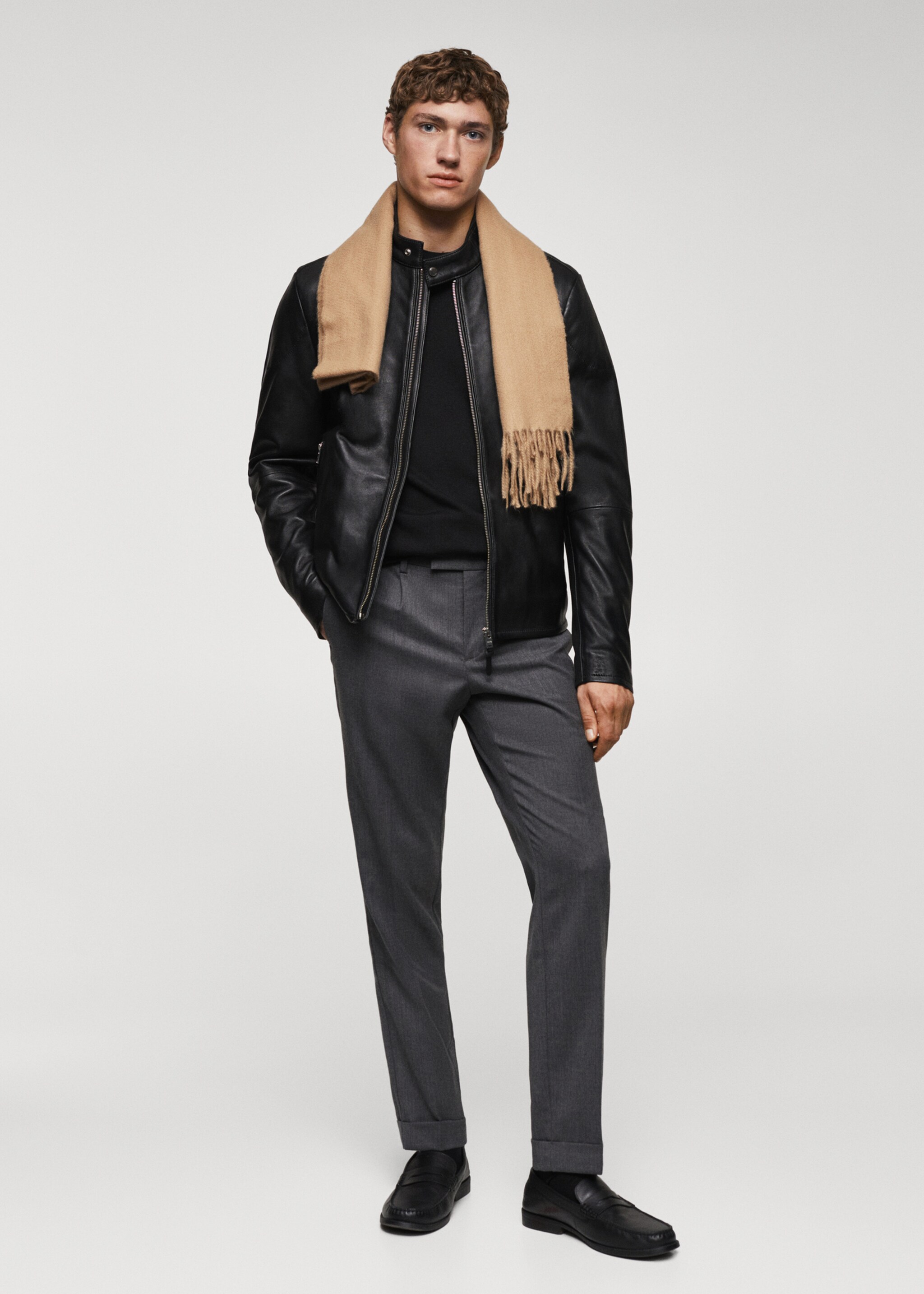 Zip-detail leather biker jacket - General plane