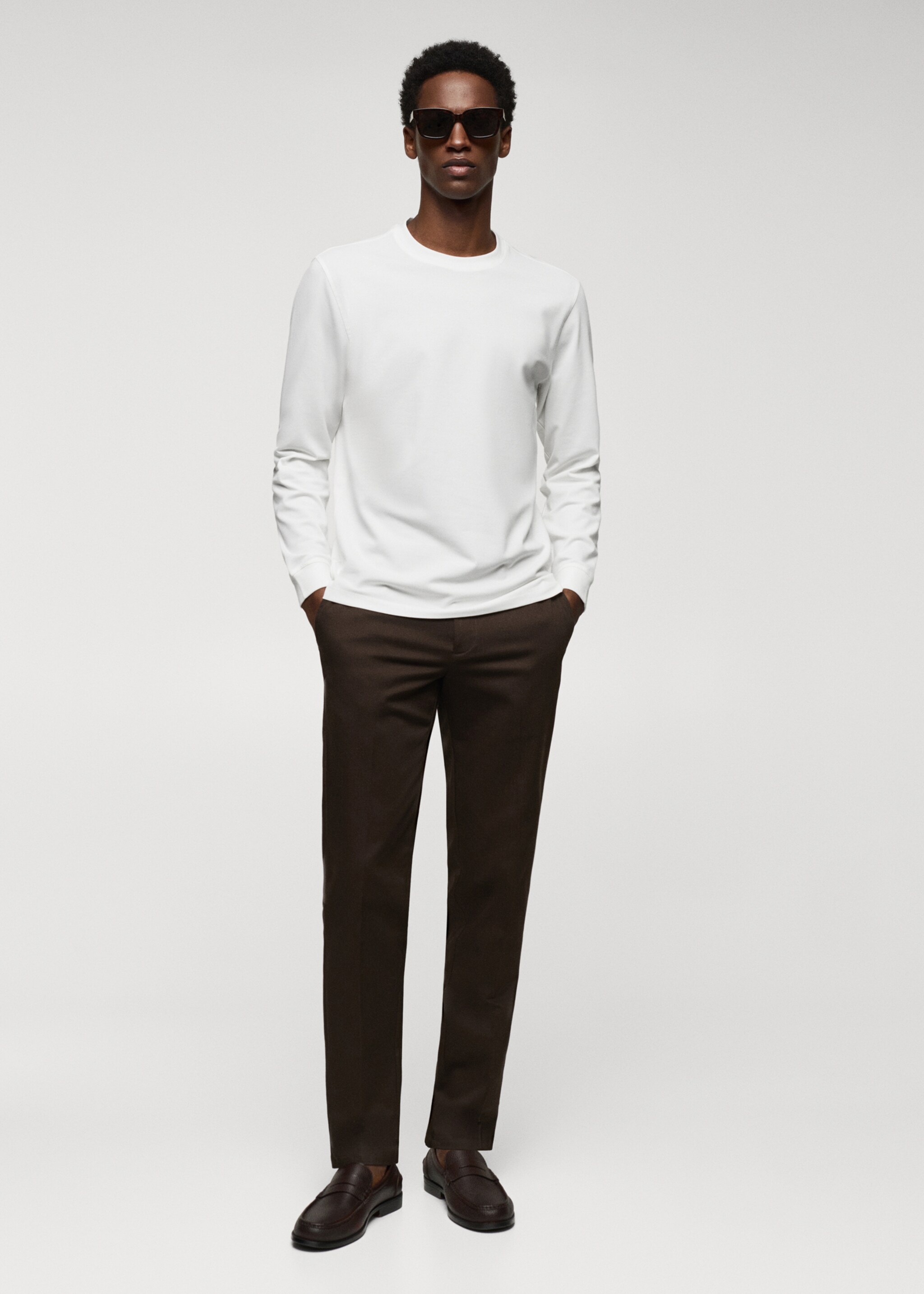 Long-sleeved pique cotton t-shirt - General plane, White. Ref: 57034406-00.