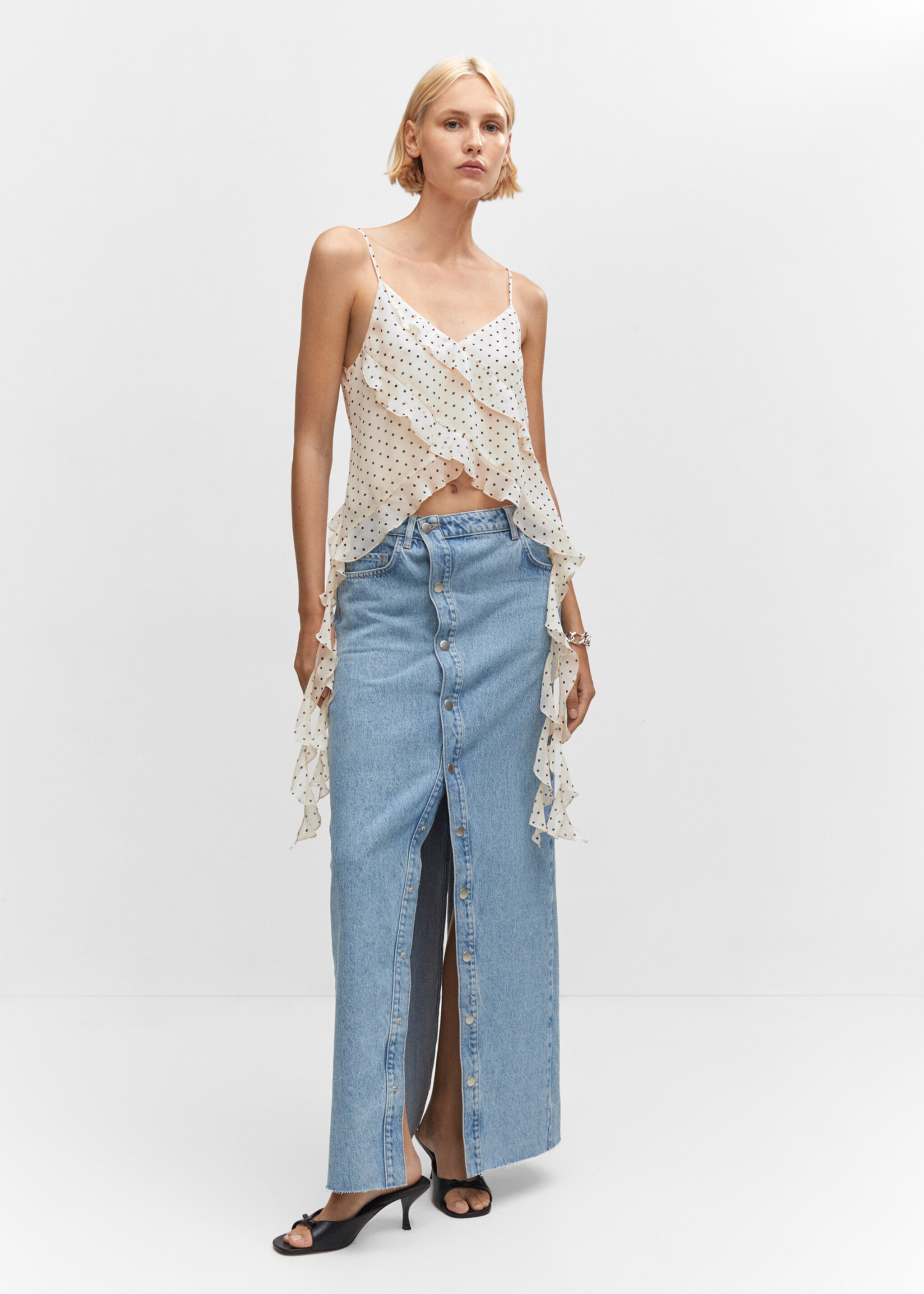 Chiffon ruffle top - General plane, Ecru. Ref: 57034431-00.