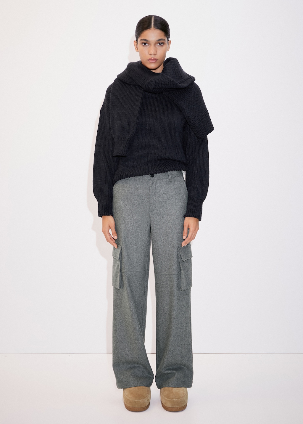 【最終値下げ】L'Appartement WOOL CARGO PANTS ZARA MID-WAIST WOOL BLEND CARGO TROUSERS PANT KHAKI Sz M 2217/455