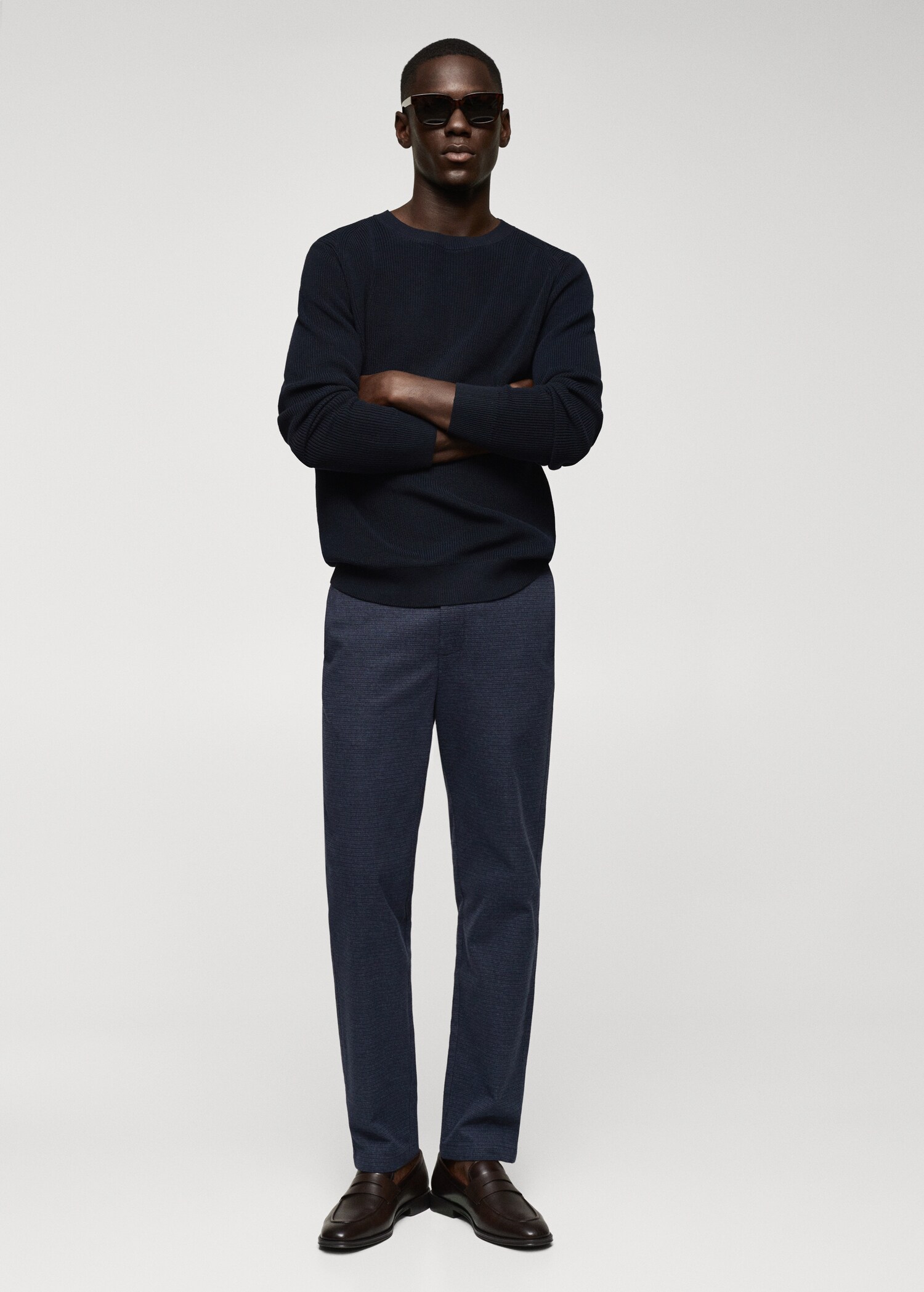 Pantalon slim-fit coton micro pied-de-poule - Plan général