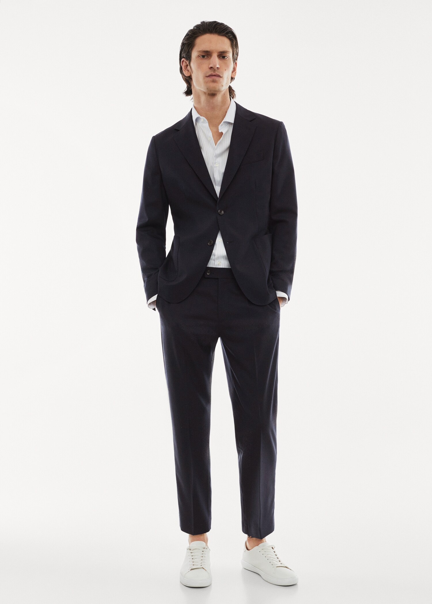 Stretch virgin wool suit trousers - General plane
