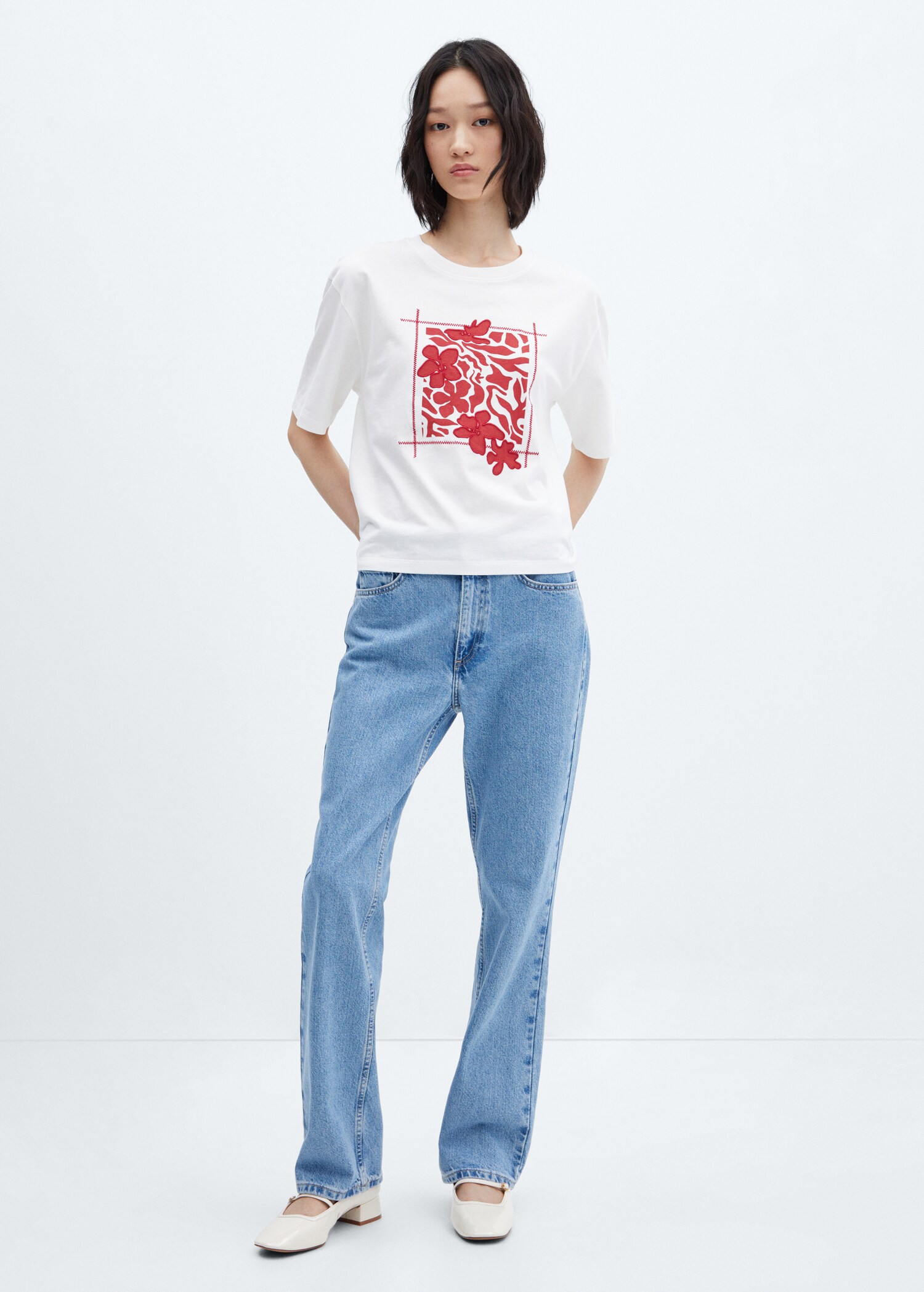 Embroidered details print t-shirt - General plane
