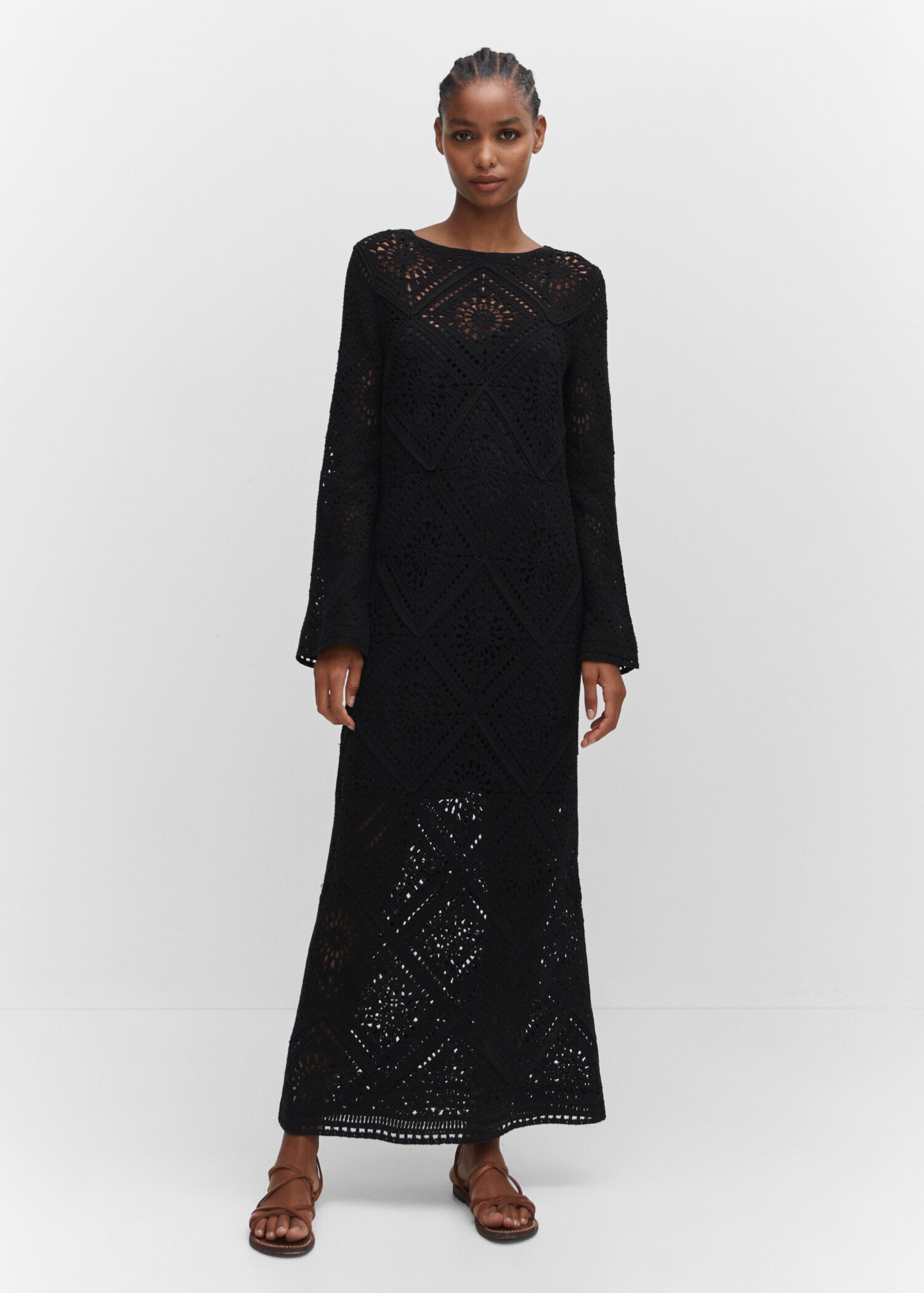 Flared-sleeve crochet dress - General plane