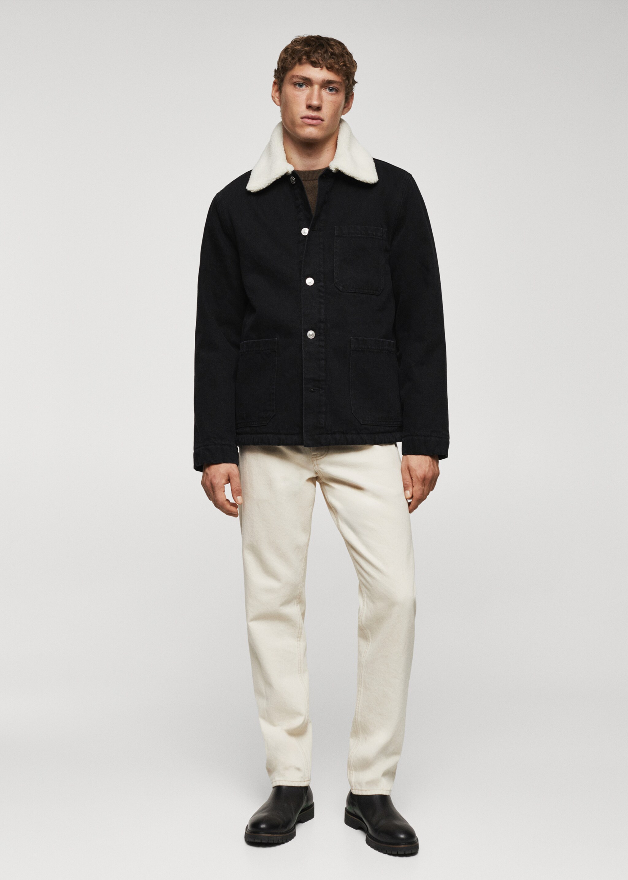 Shearling denim jacket - General plane, Black denim. Ref: 57037708-00.