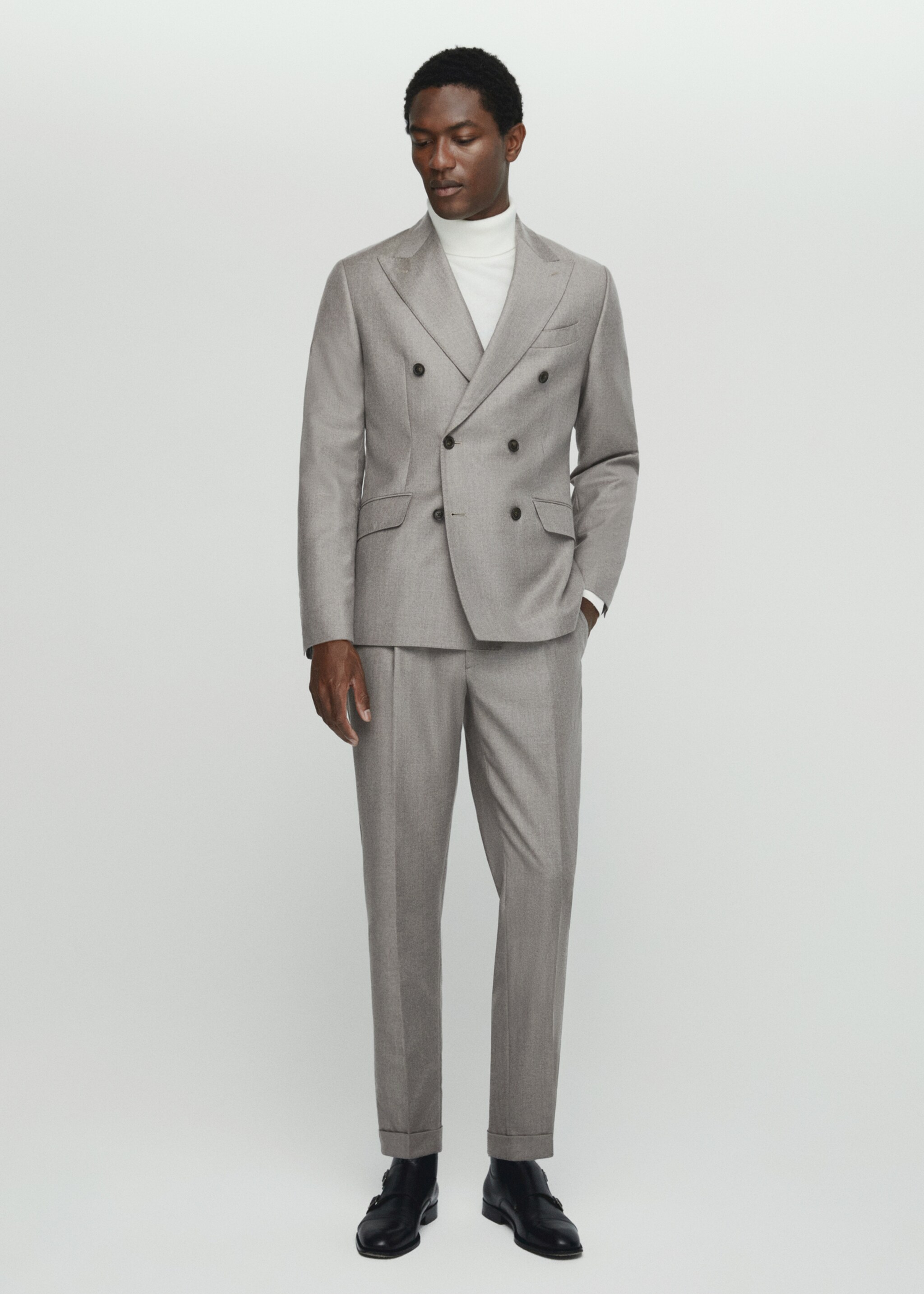 Virgin wool double-breasted suit jacket - General plane