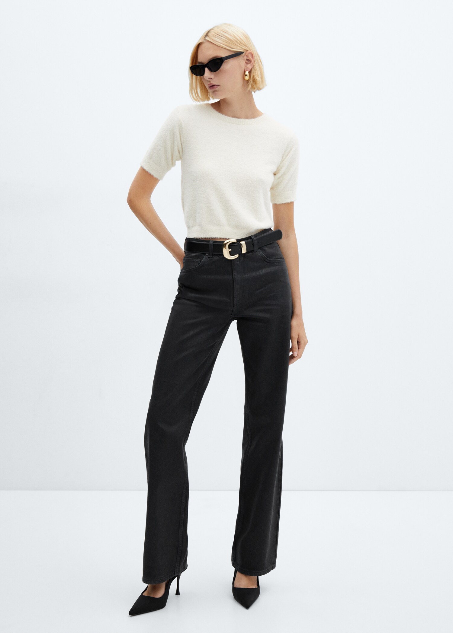 Shiny-effect straight jeans - General plane