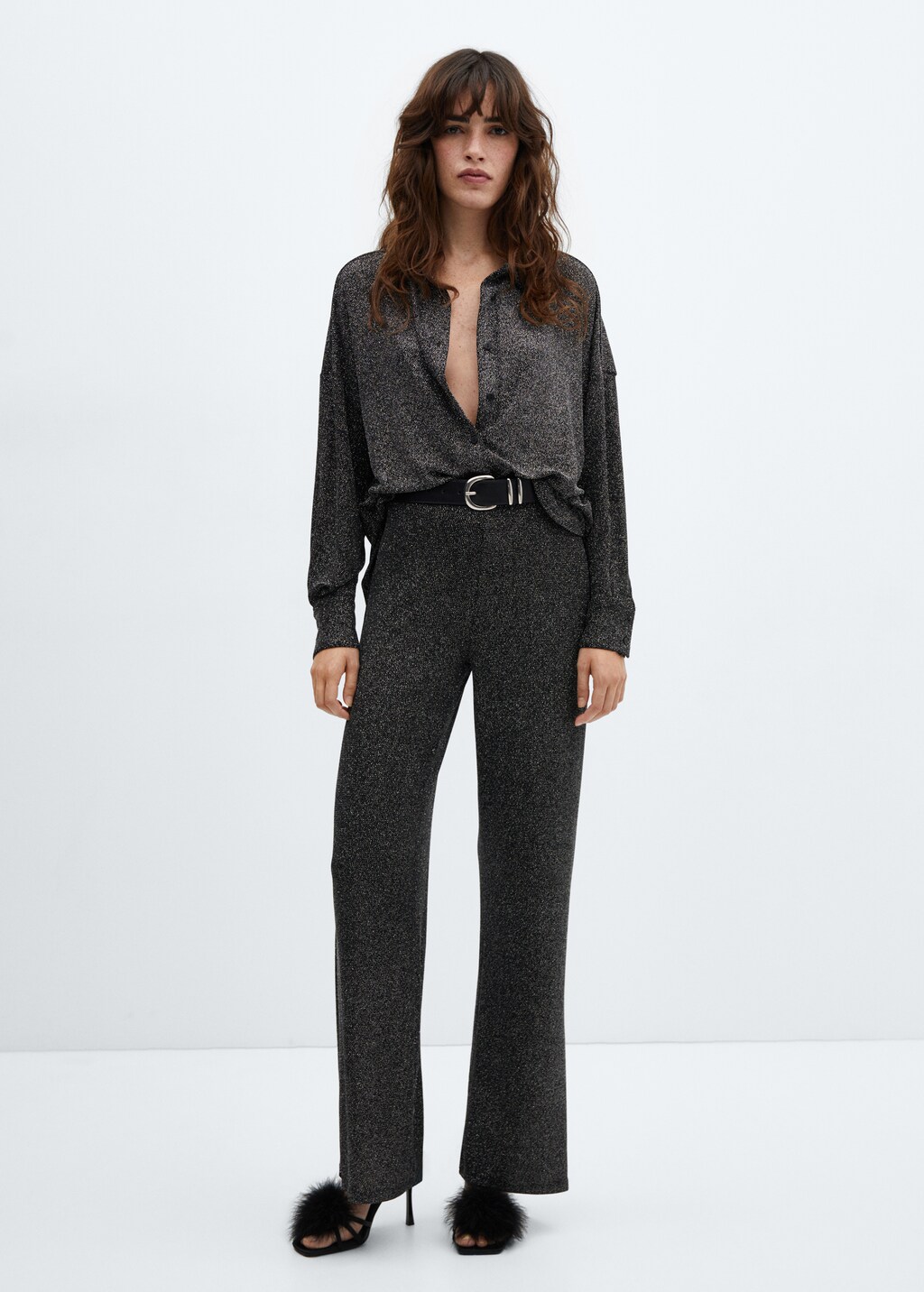 Hochtaillierte Glitter Hose Damen MANGO OUTLET Deutschland