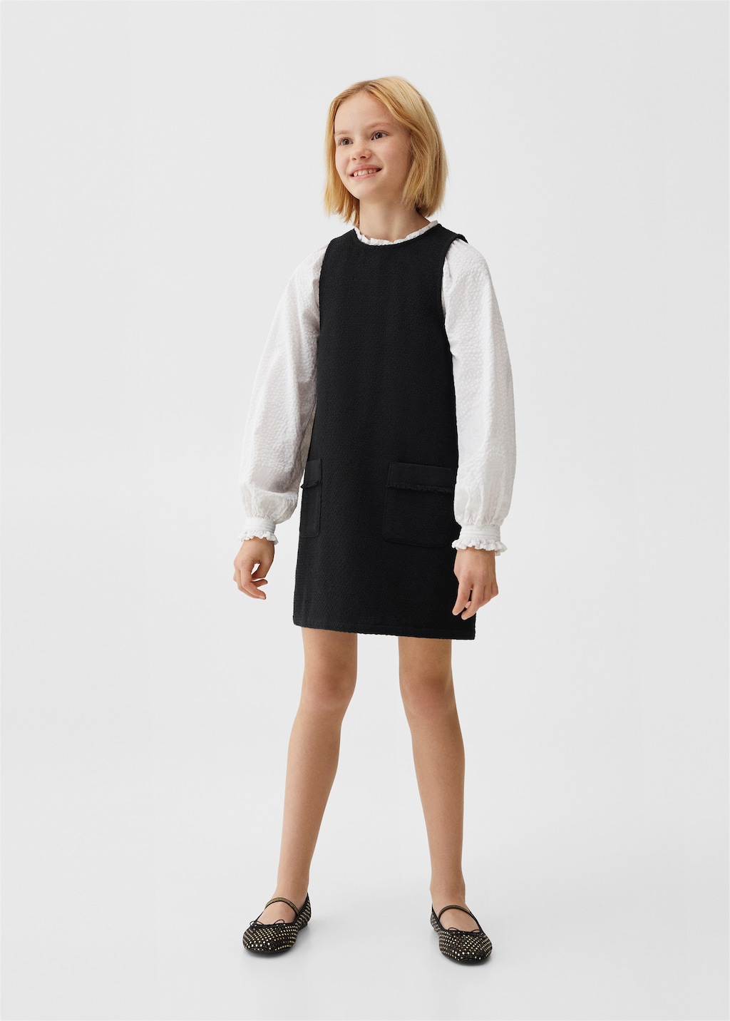Cotton blend textured pinafore dress Girls MANGO OUTLET USA