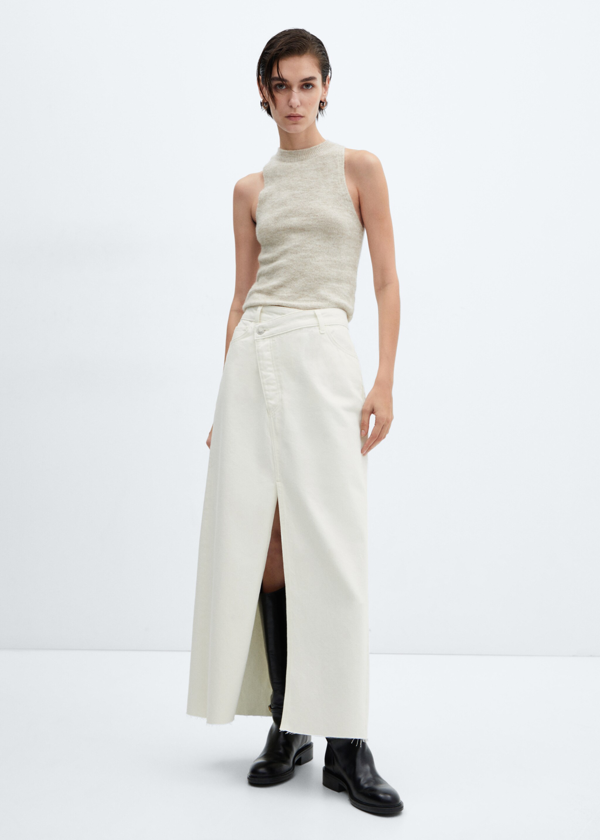 Slit denim skirt - General plane, Ecru. Ref: 57039123-00.