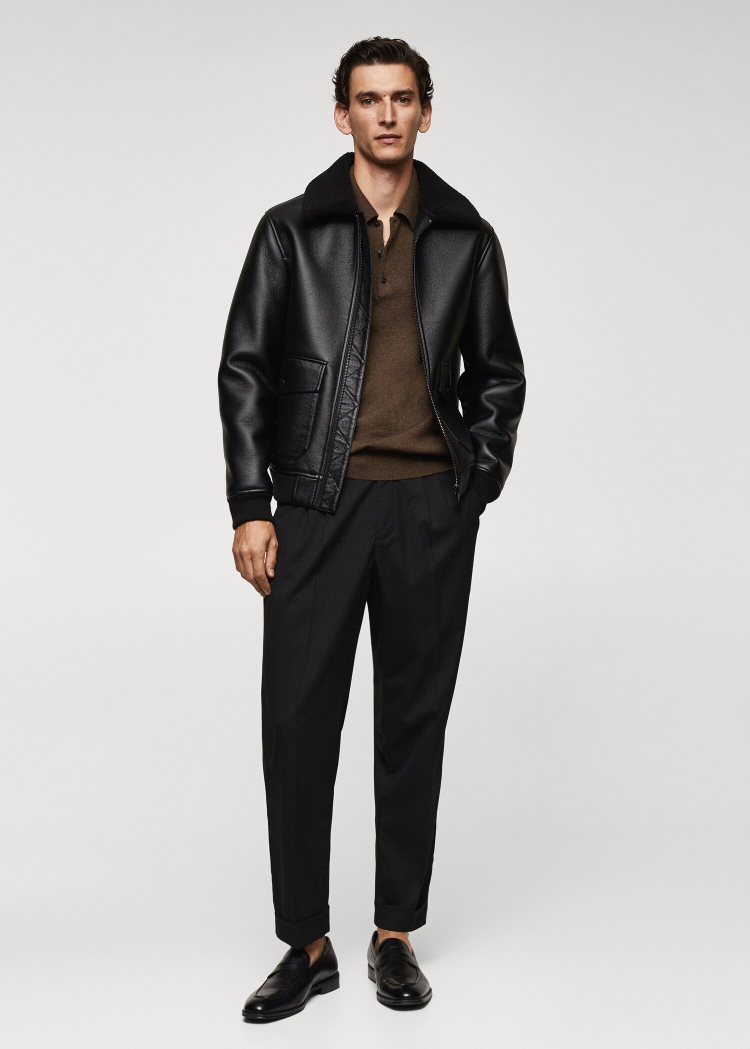 Shearling-lined leather-effect jacket - General plane