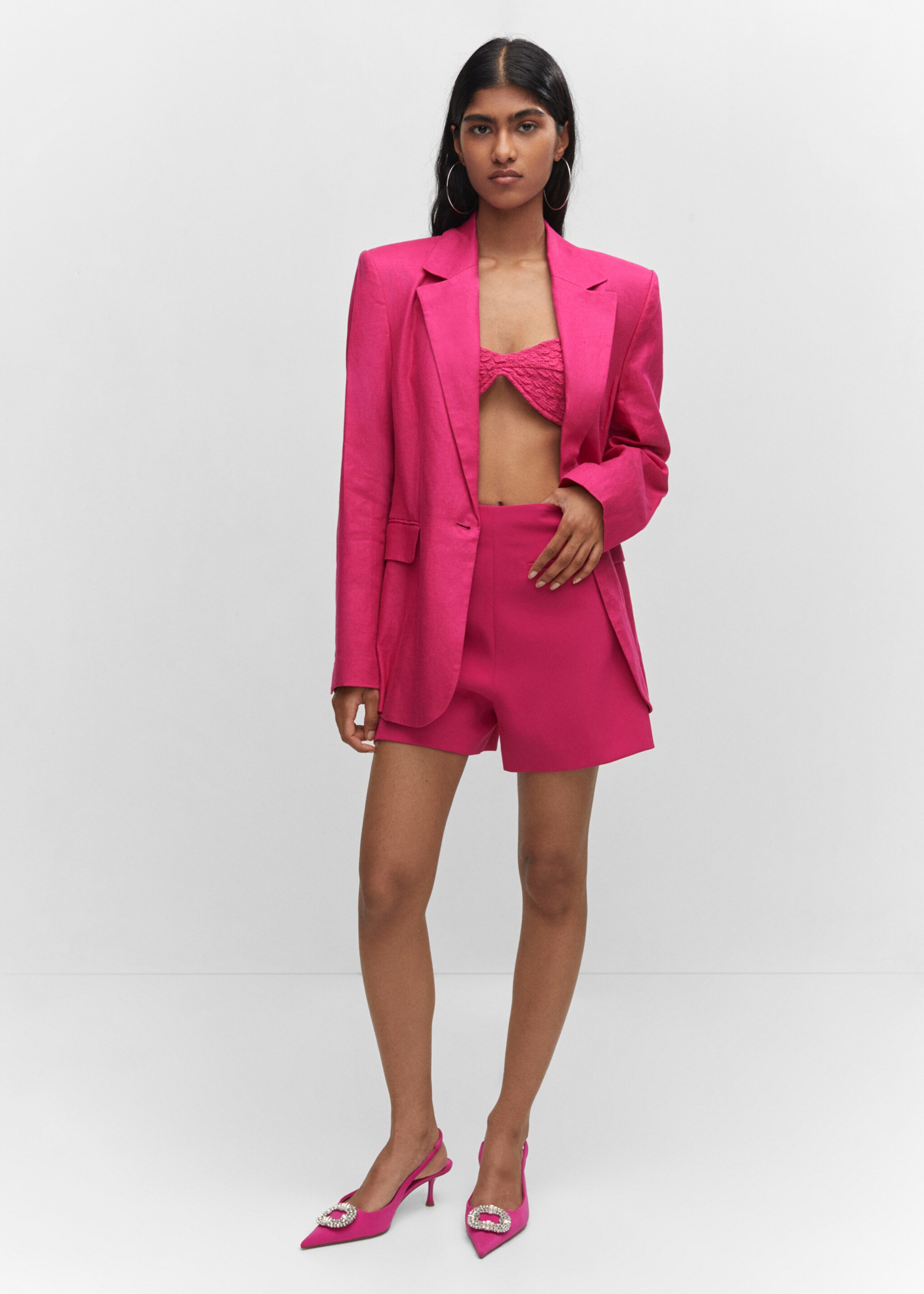 Pointed shoes with rhinestone detail - General plane, Fuchsia. Ref: 57040030-00.