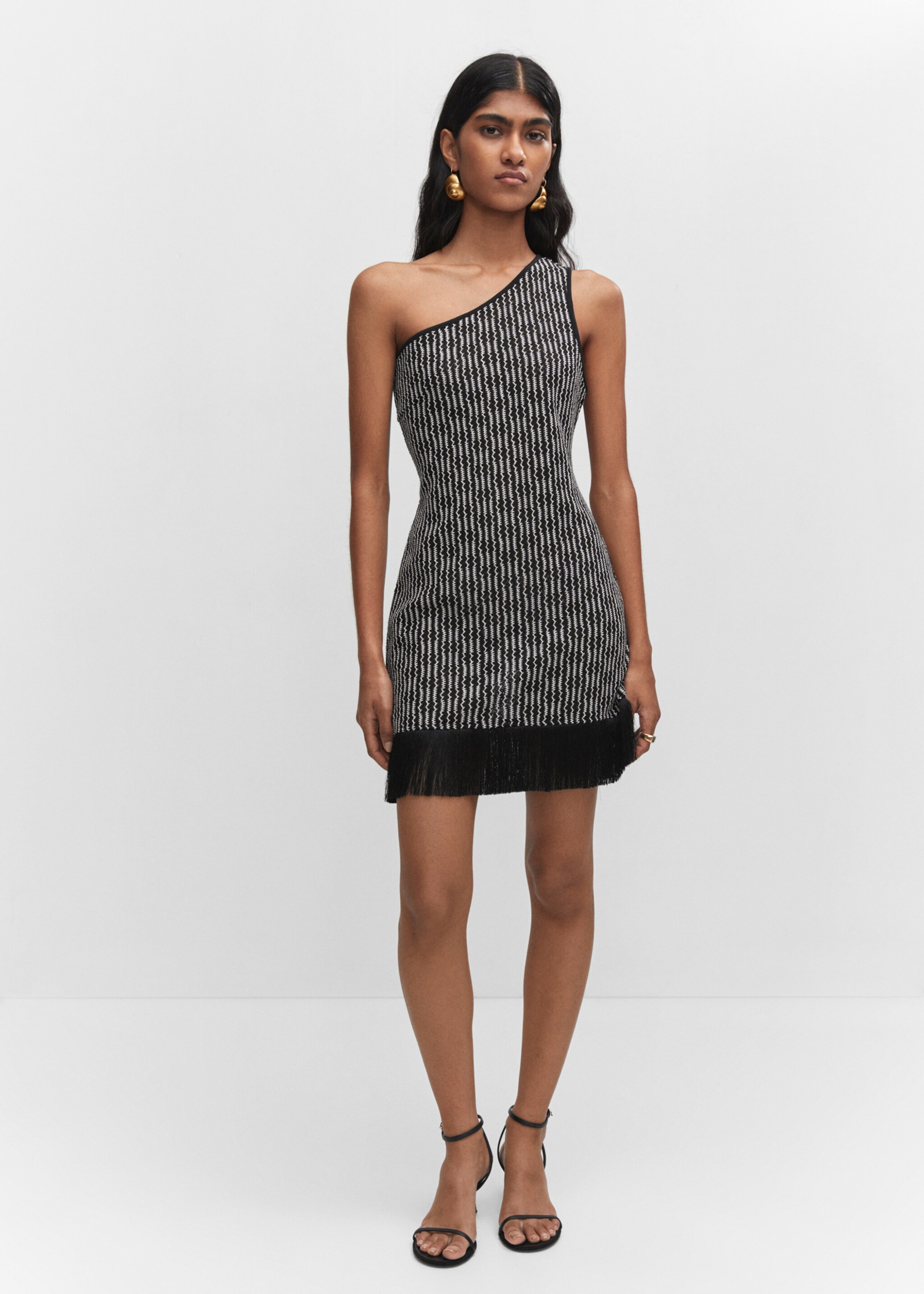 Asymmetrical dress with fringe detail - General plane, Black. Ref: 57040271-00.