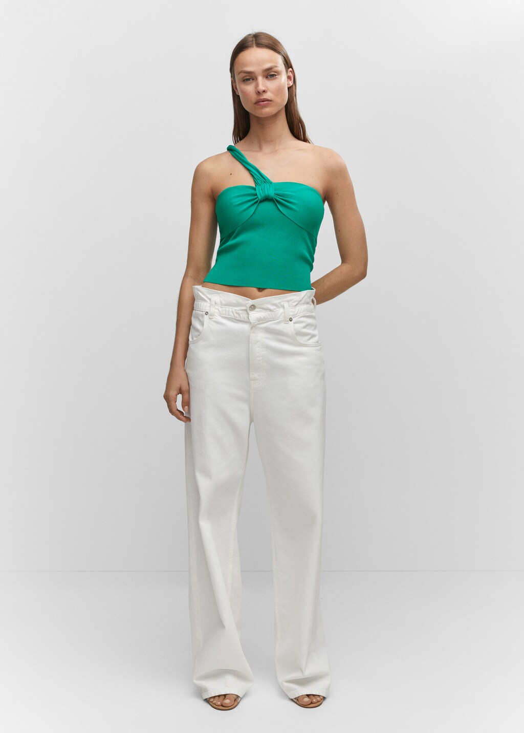 MINIMAL WORXS MANGO SHADE RECTA EX オリーブ Asymmetrical-neck knitted top - Women | MANGO OUTLET USA