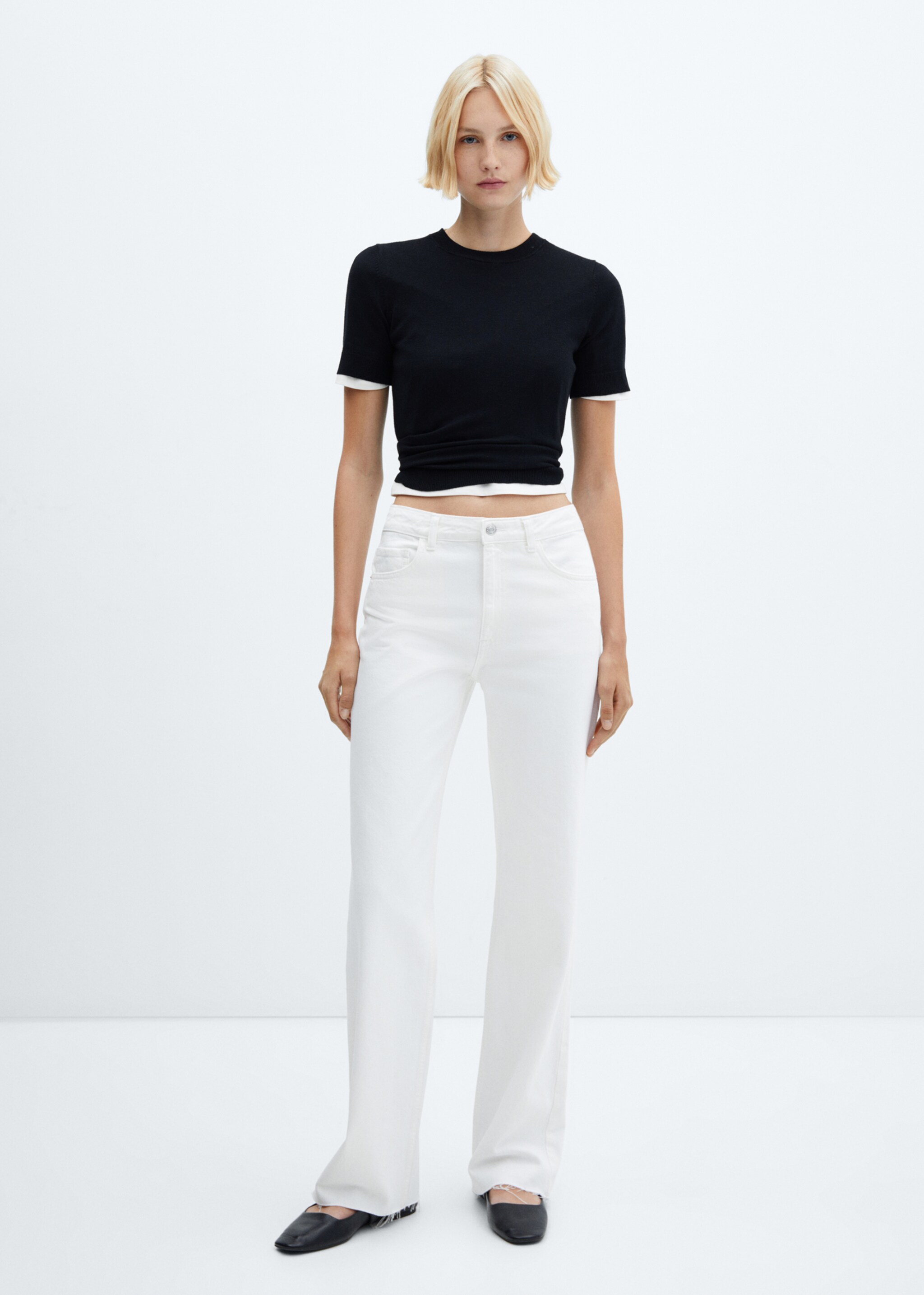 Wide leg mid-rise jeans - General plane, White. Ref: 57040306-00.