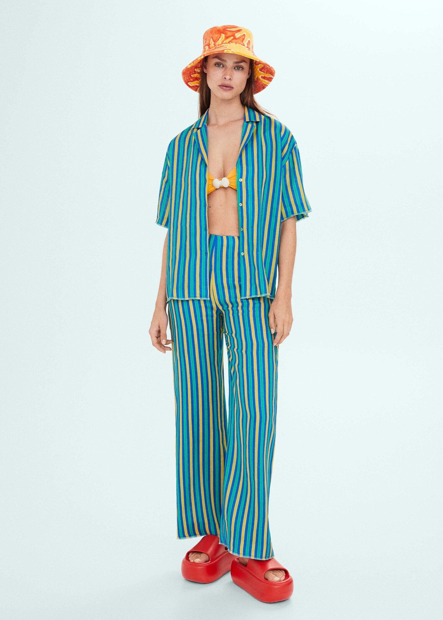 Multi-colored striped linen pants - General plane