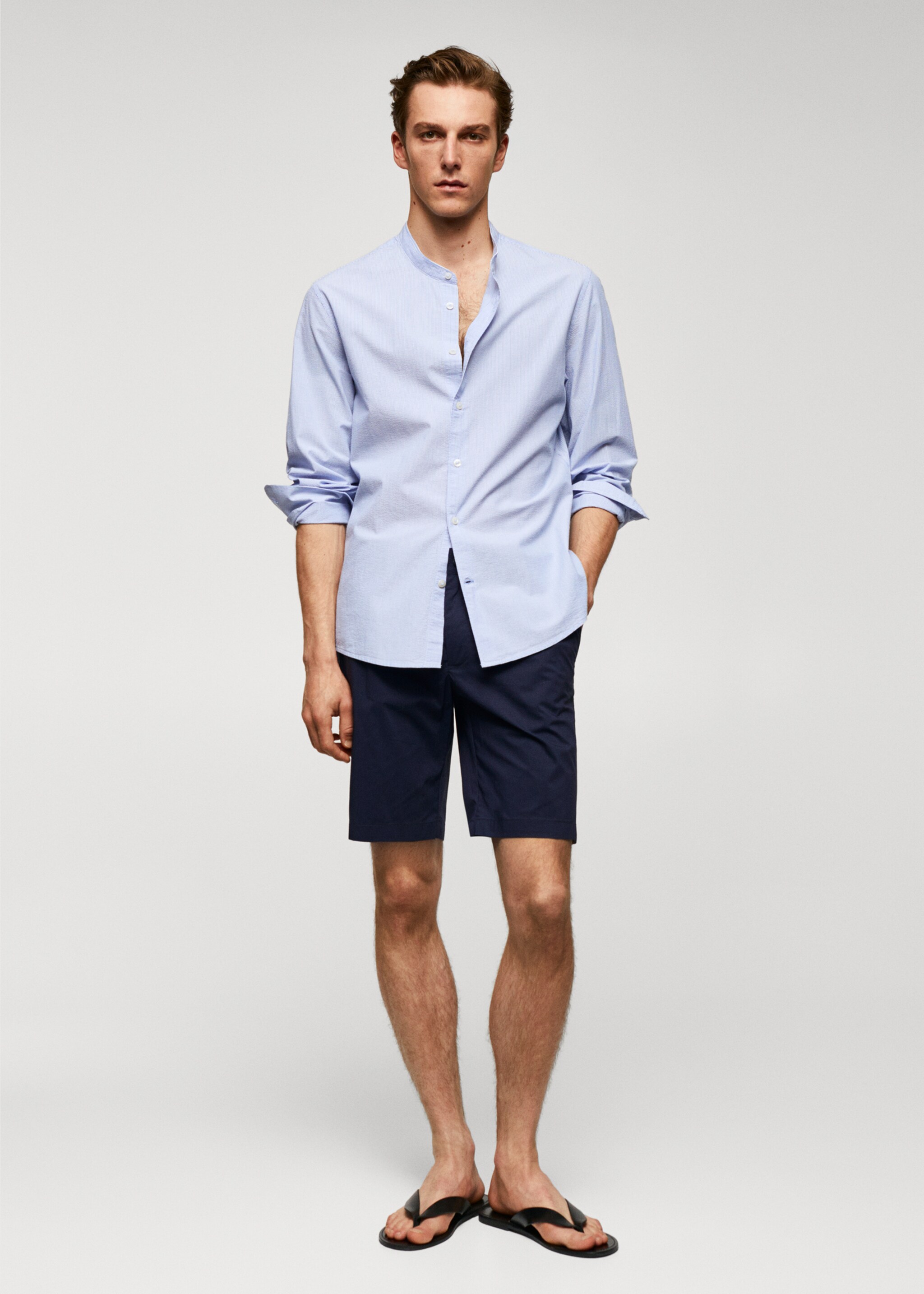 Cotton seersucker shirt with multiple stripes - General plane