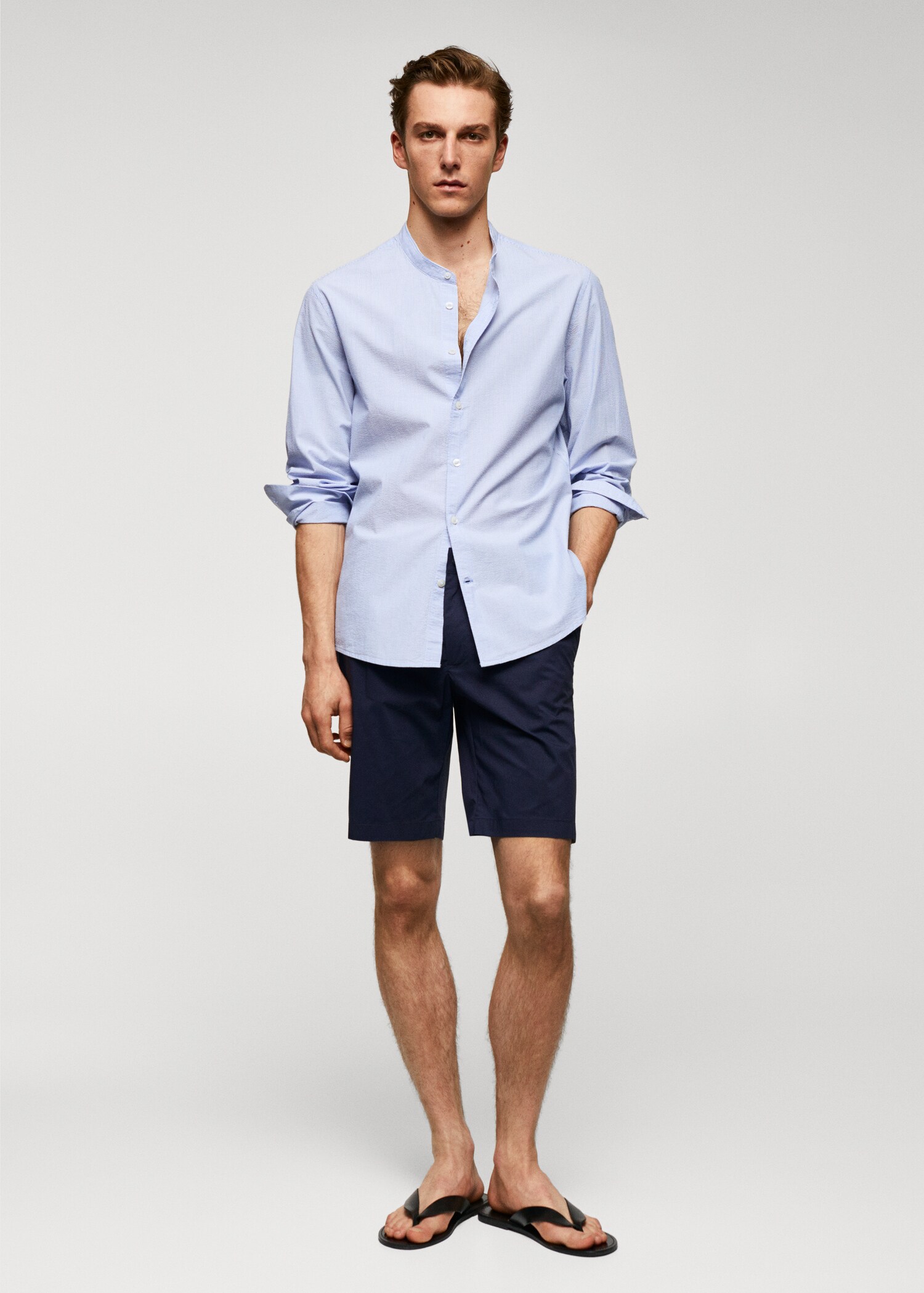Cotton seersucker shirt with multiple stripes - General plane
