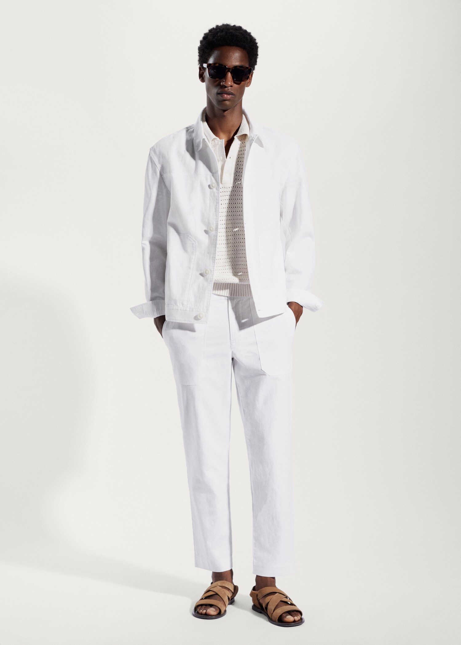 Regular fit cotton linen trousers - General plane