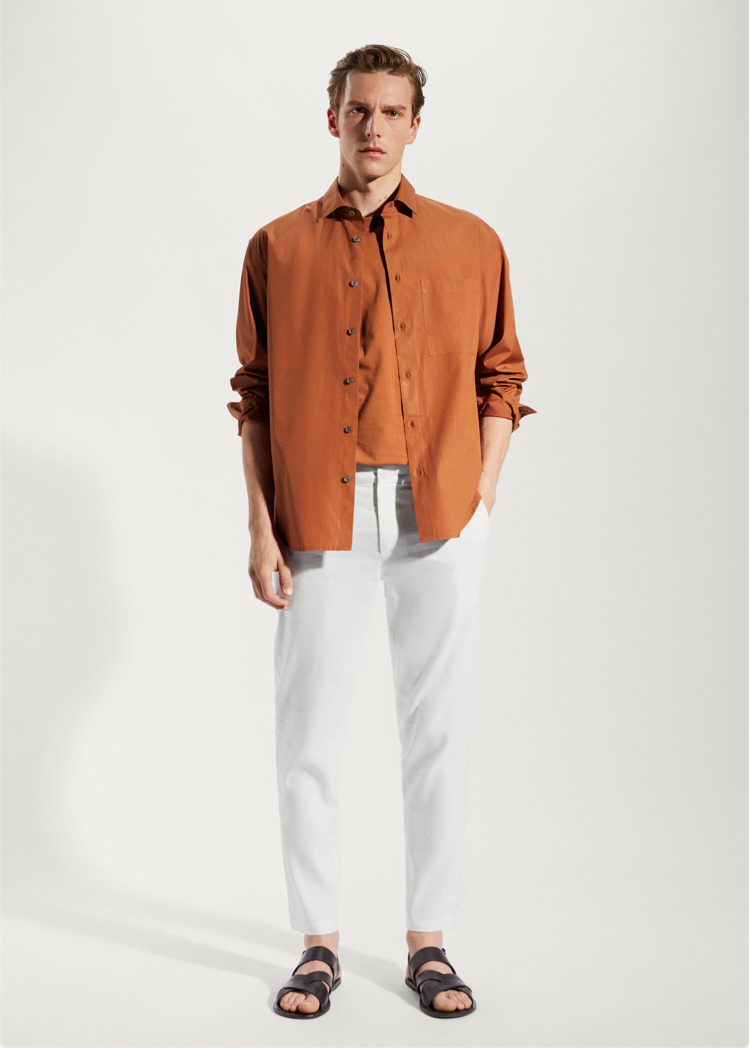 Linen slim-fit trousers with inner drawstring - General plane