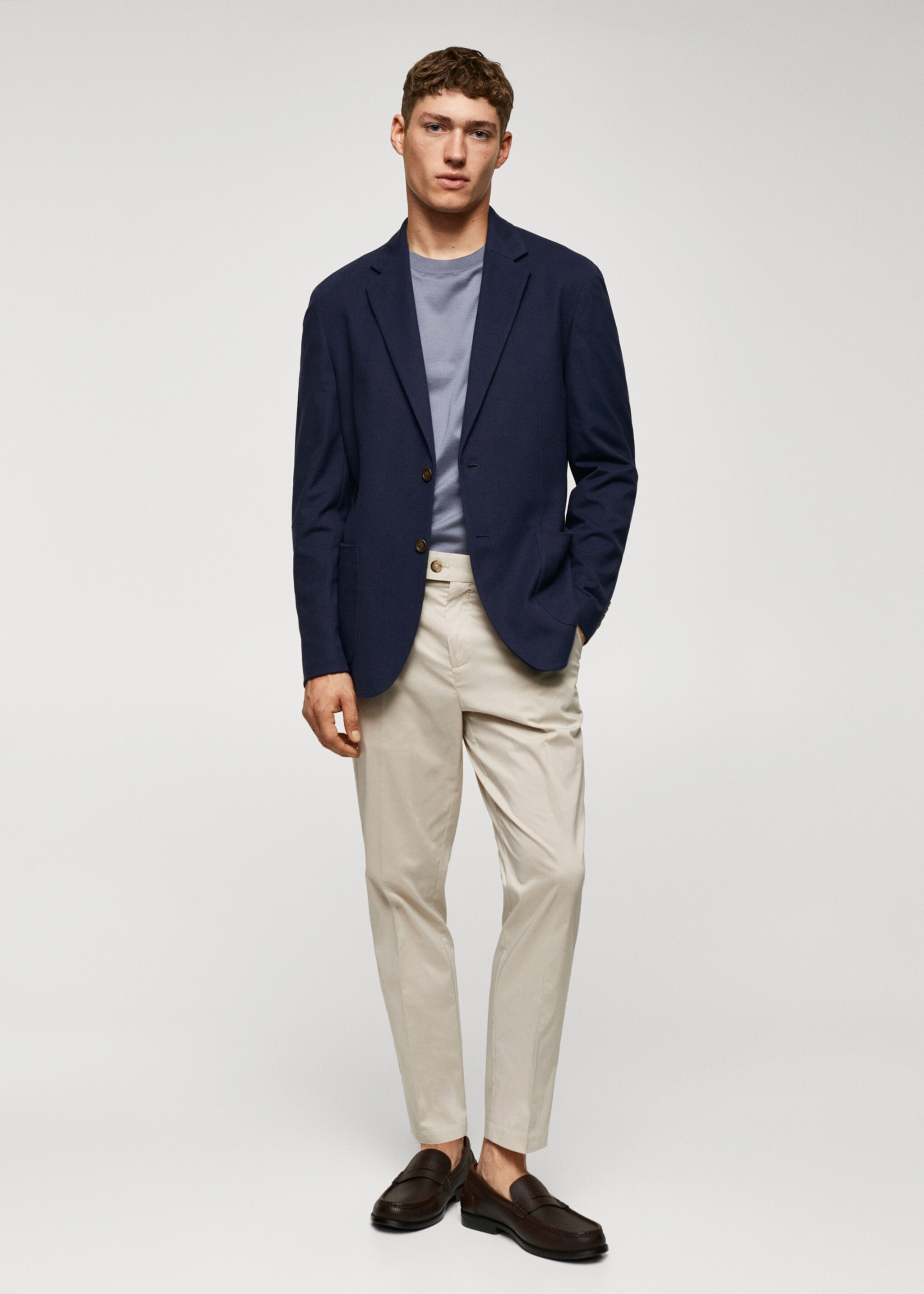 Structured slim fit cotton blazer - General plane, Navy. Ref: 57040670-00.