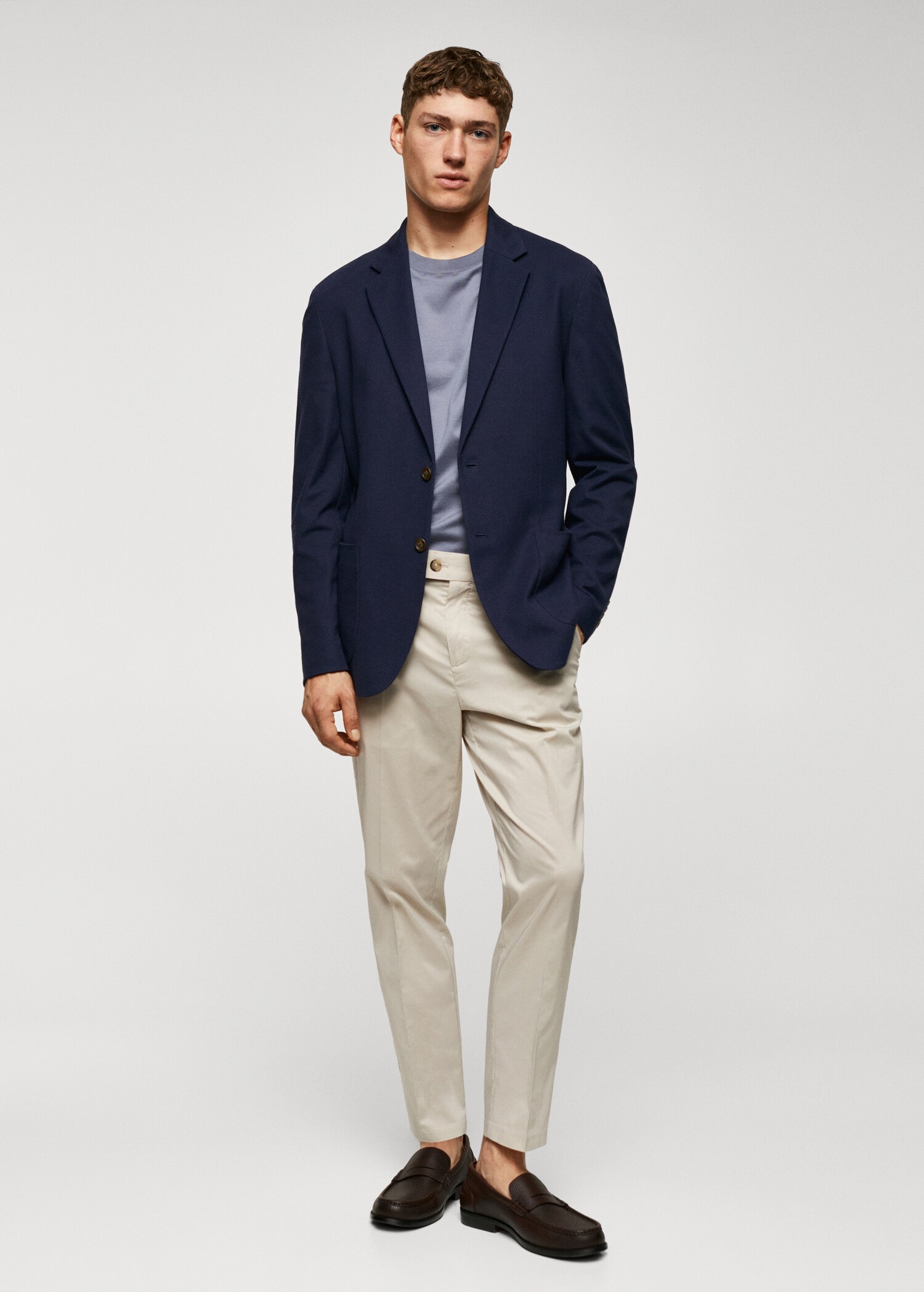 Strukturierter Slim Fit-Baumwollblazer - Allgemeine Ansicht