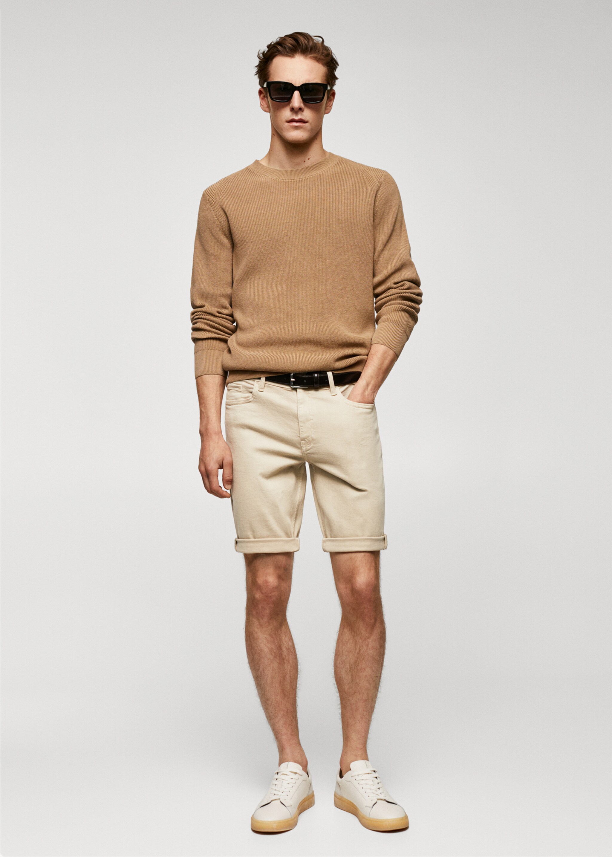 Slim-fit denim bermuda shorts - General plane, Beige. Ref: 57040688-00.