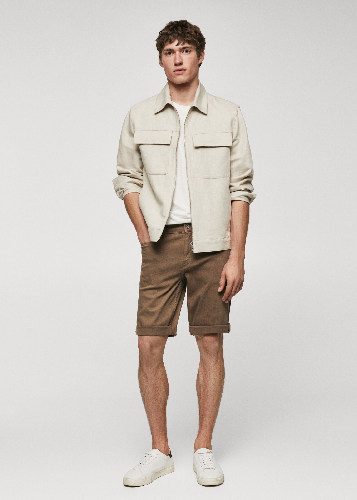 Slim-fit denim bermuda shorts - General plane