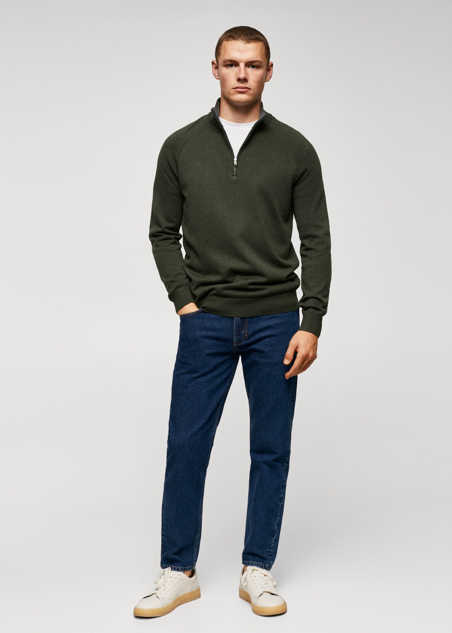 Cotton sweater with neck zip - General plane