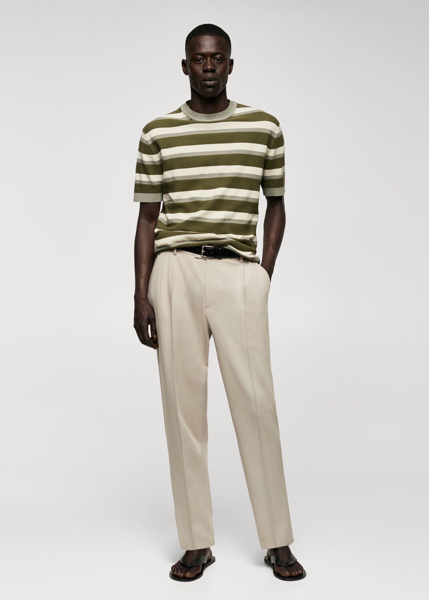T-shirt maglia cotone texture righe - Piano generale